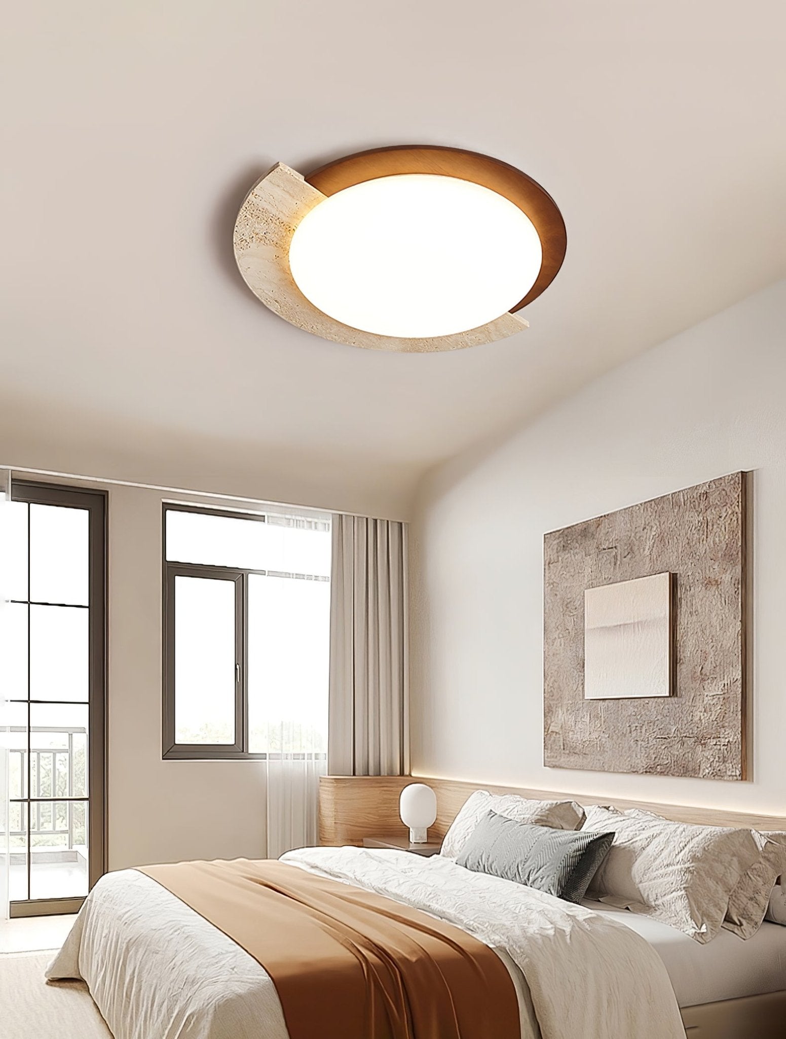 Cularo Arc-Rim Travertine Ceiling Light-Neutral Decor