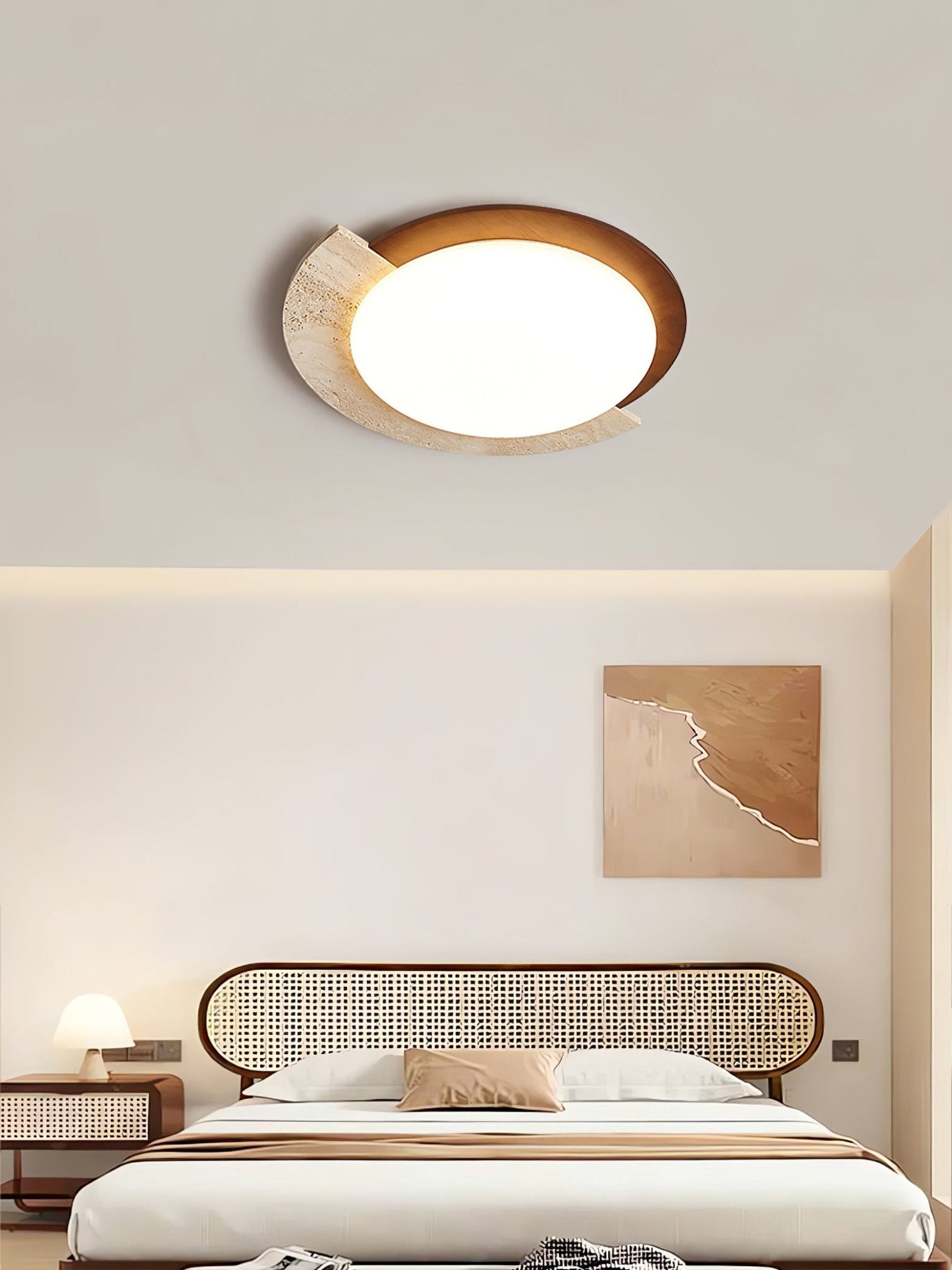 Cularo Arc-Rim Travertine Ceiling Light-Neutral Decor