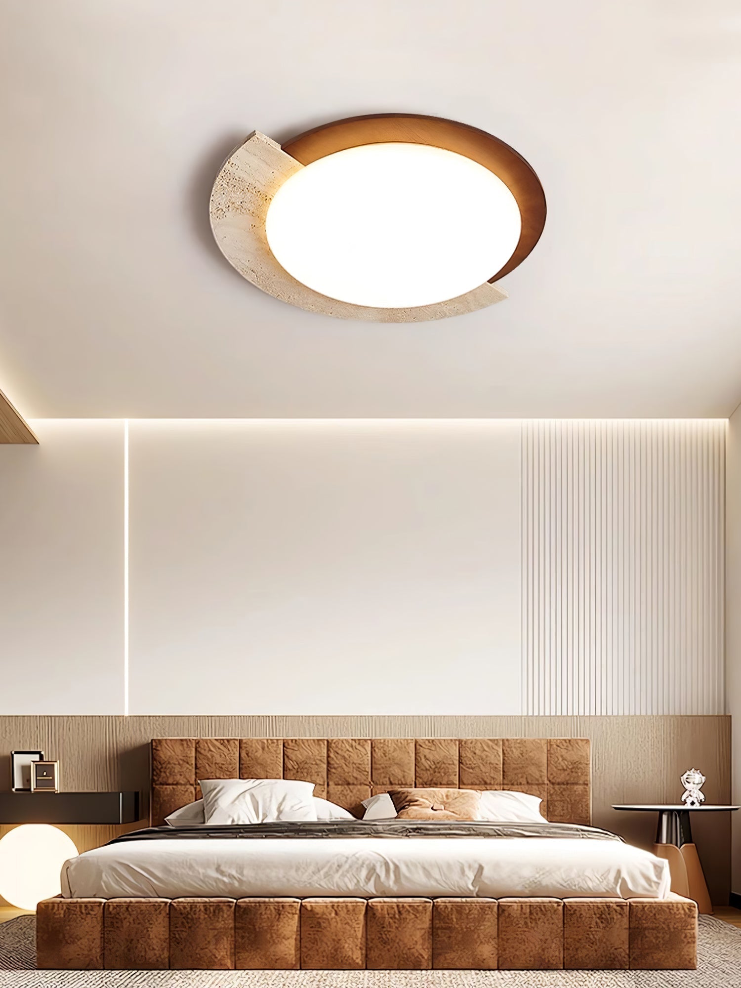 Cularo Arc-Rim Travertine Ceiling Light-Neutral Decor