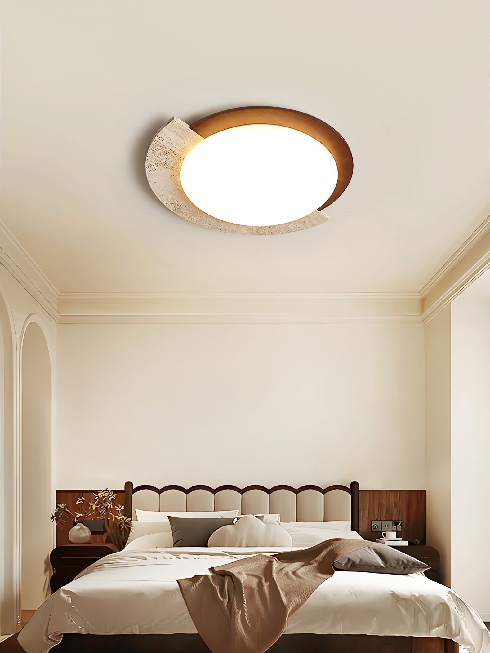 Cularo Arc-Rim Travertine Ceiling Light-Neutral Decor