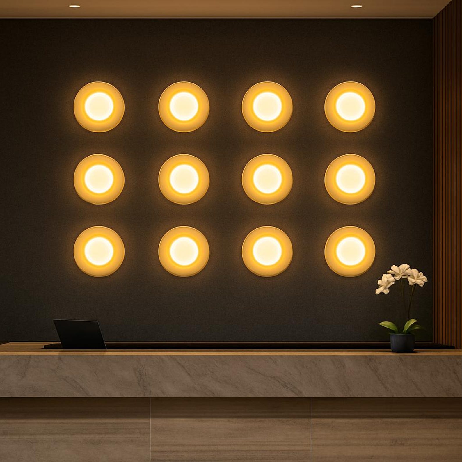 Detailed view of the white marble texture on the Eclipse Wall Sconce.