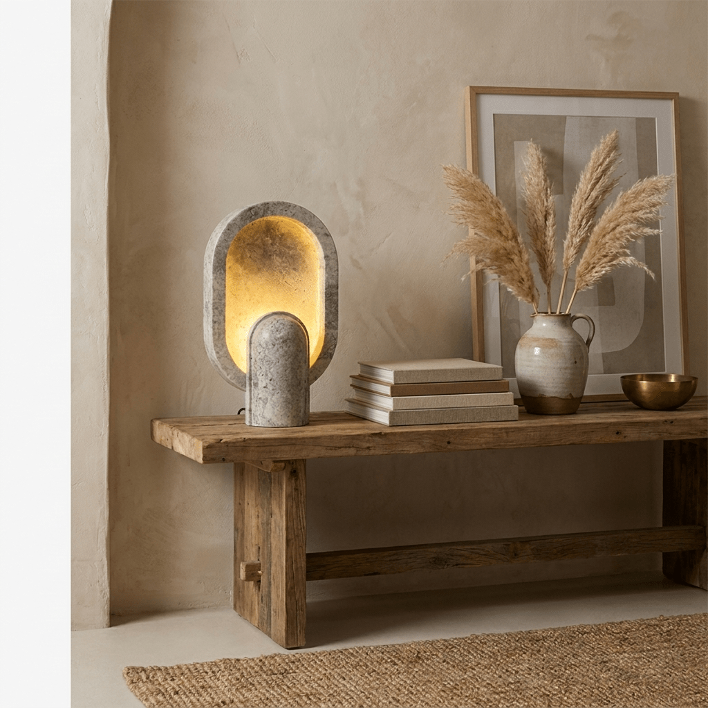 Eclipse Travertine Table Lamp-Neutral Decor