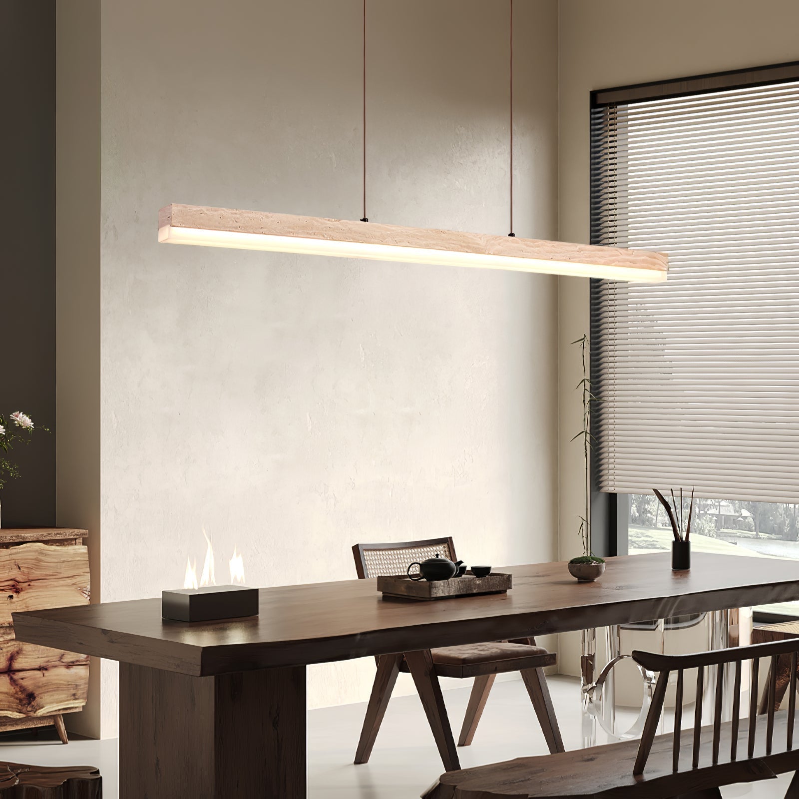 Eris Rectangular Travertine Pendant Light-Neutral Decor