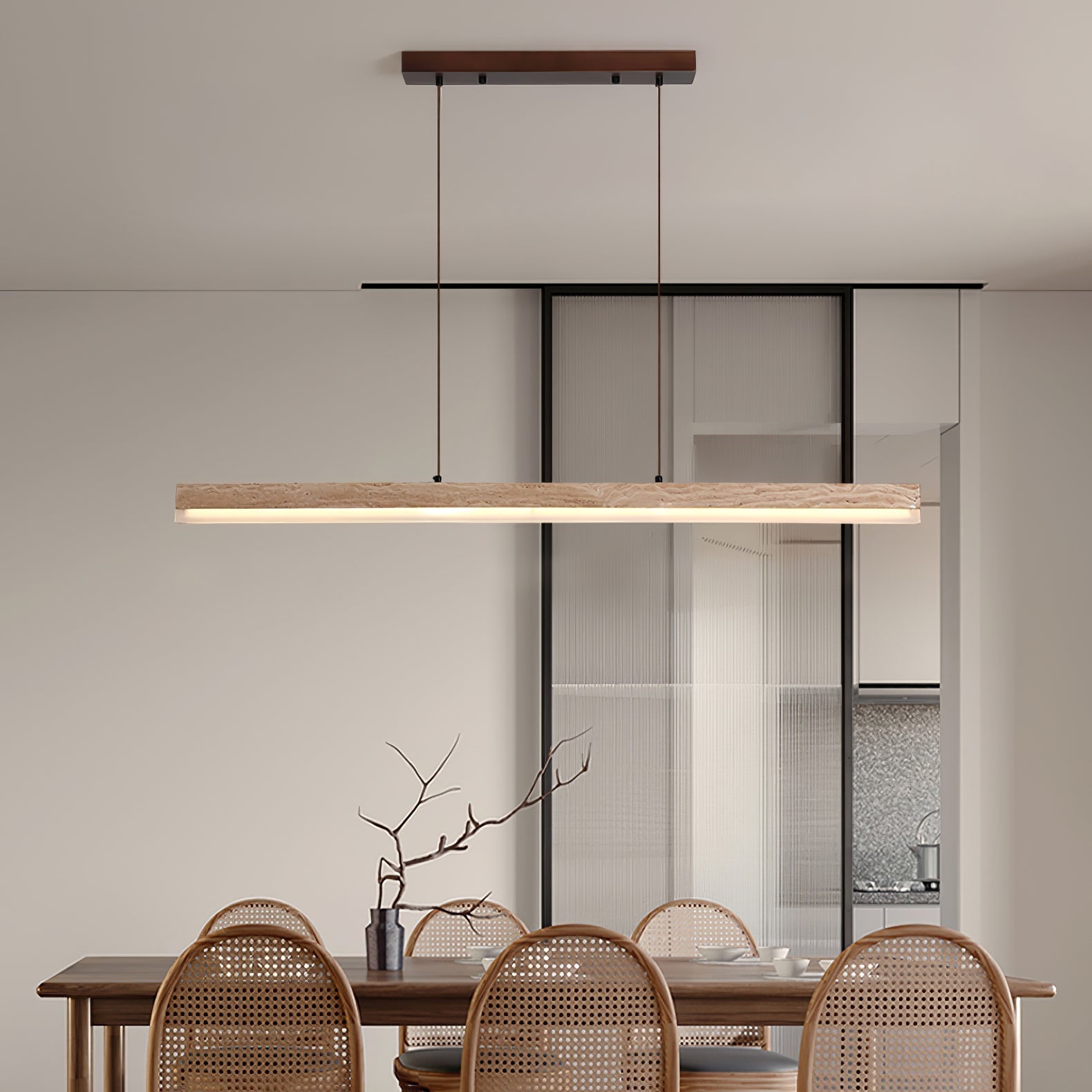 Eris Rectangular Travertine Pendant Light-Neutral Decor