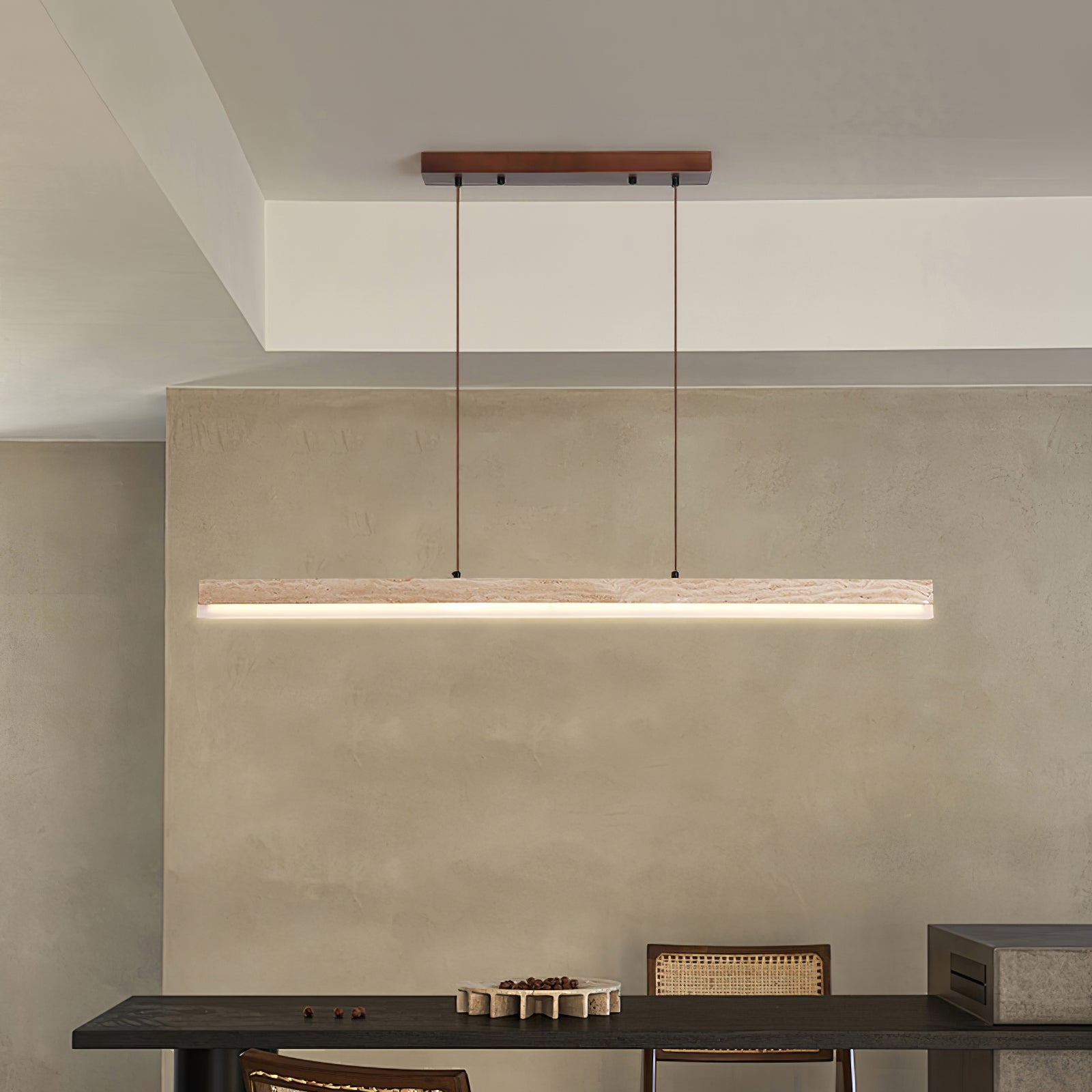 Eris Rectangular Travertine Pendant Light-Neutral Decor