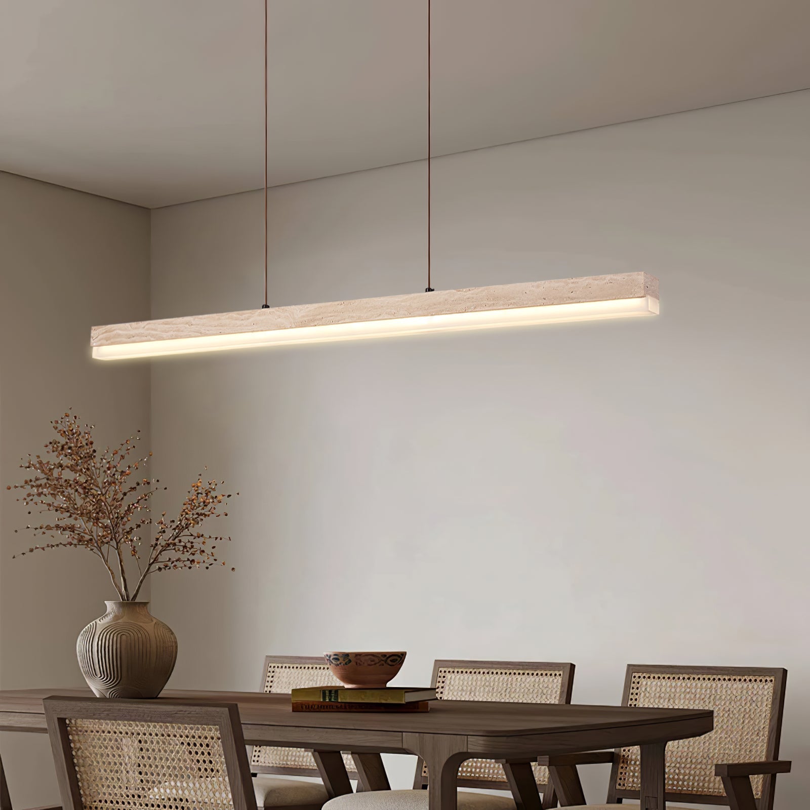 Eris Rectangular Travertine Pendant Light-Neutral Decor