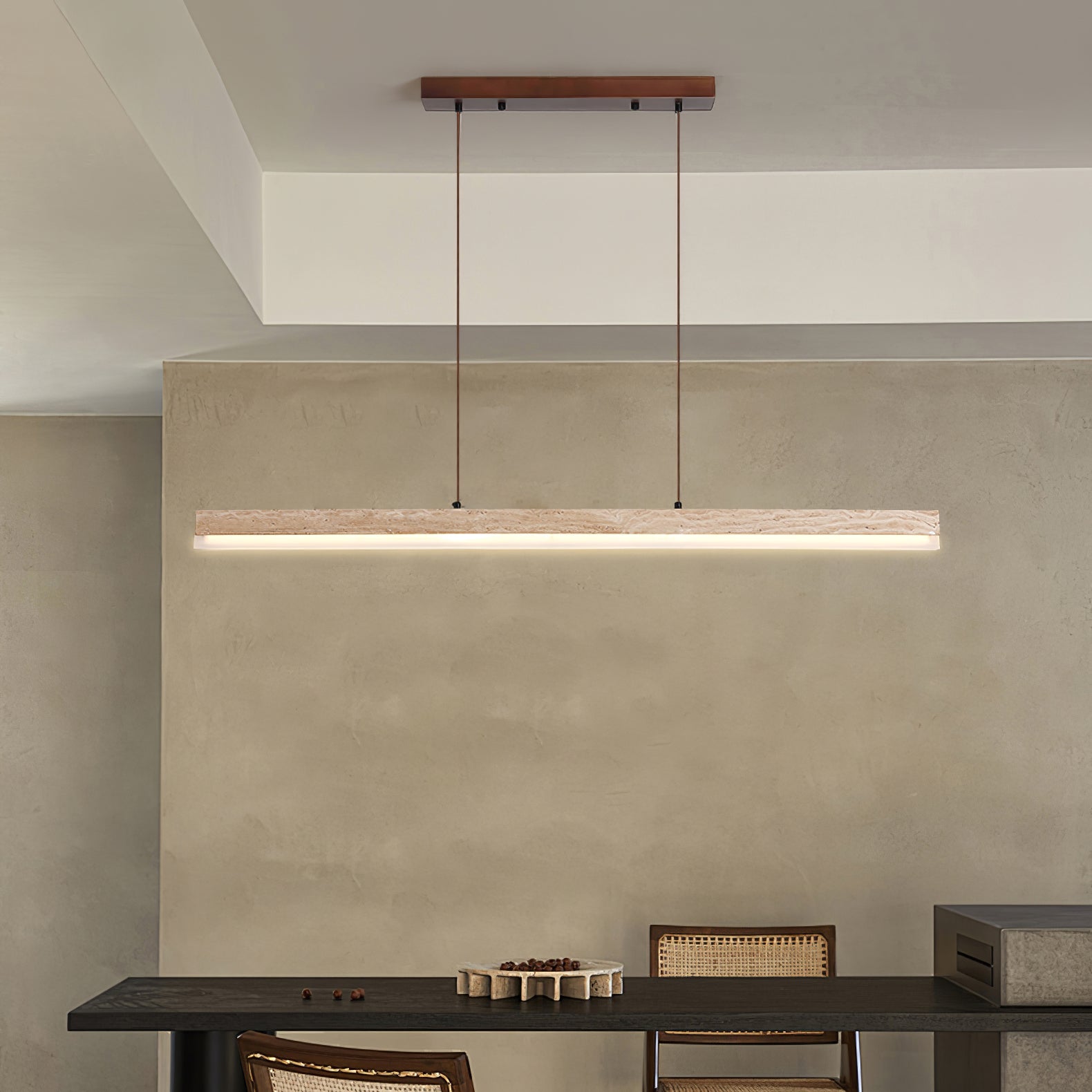 Eris Rectangular Travertine Pendant Light-Neutral Decor