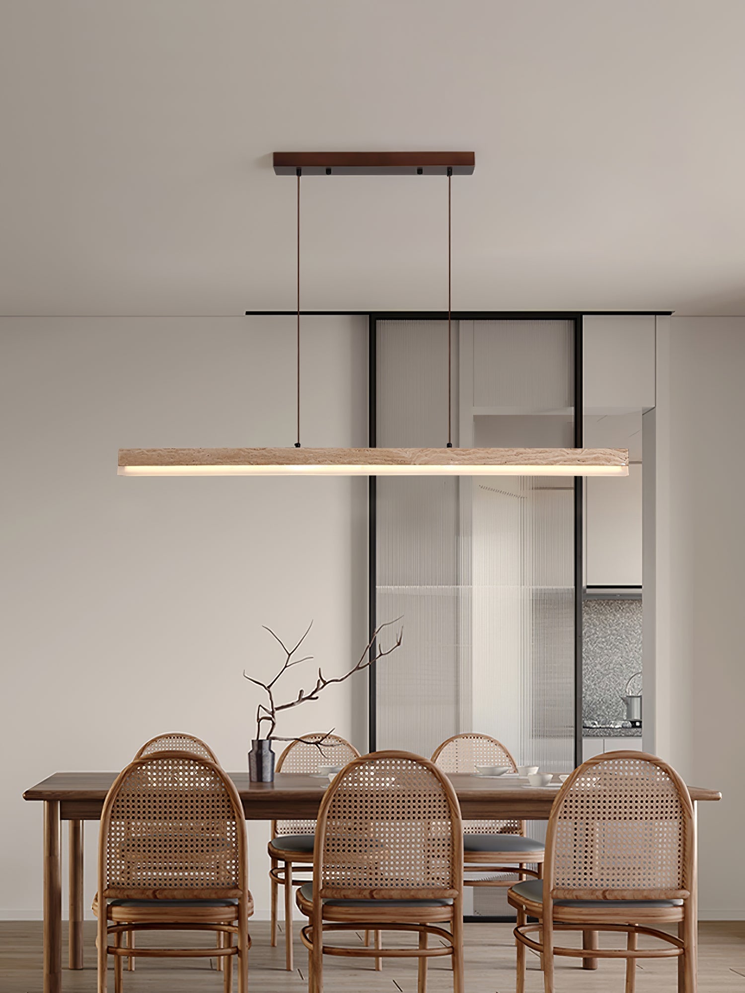 Eris Rectangular Travertine Pendant Light-Neutral Decor