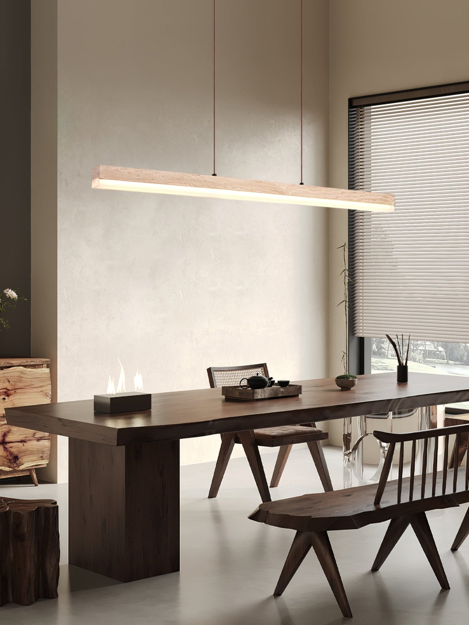 Eris Rectangular Travertine Pendant Light-Neutral Decor