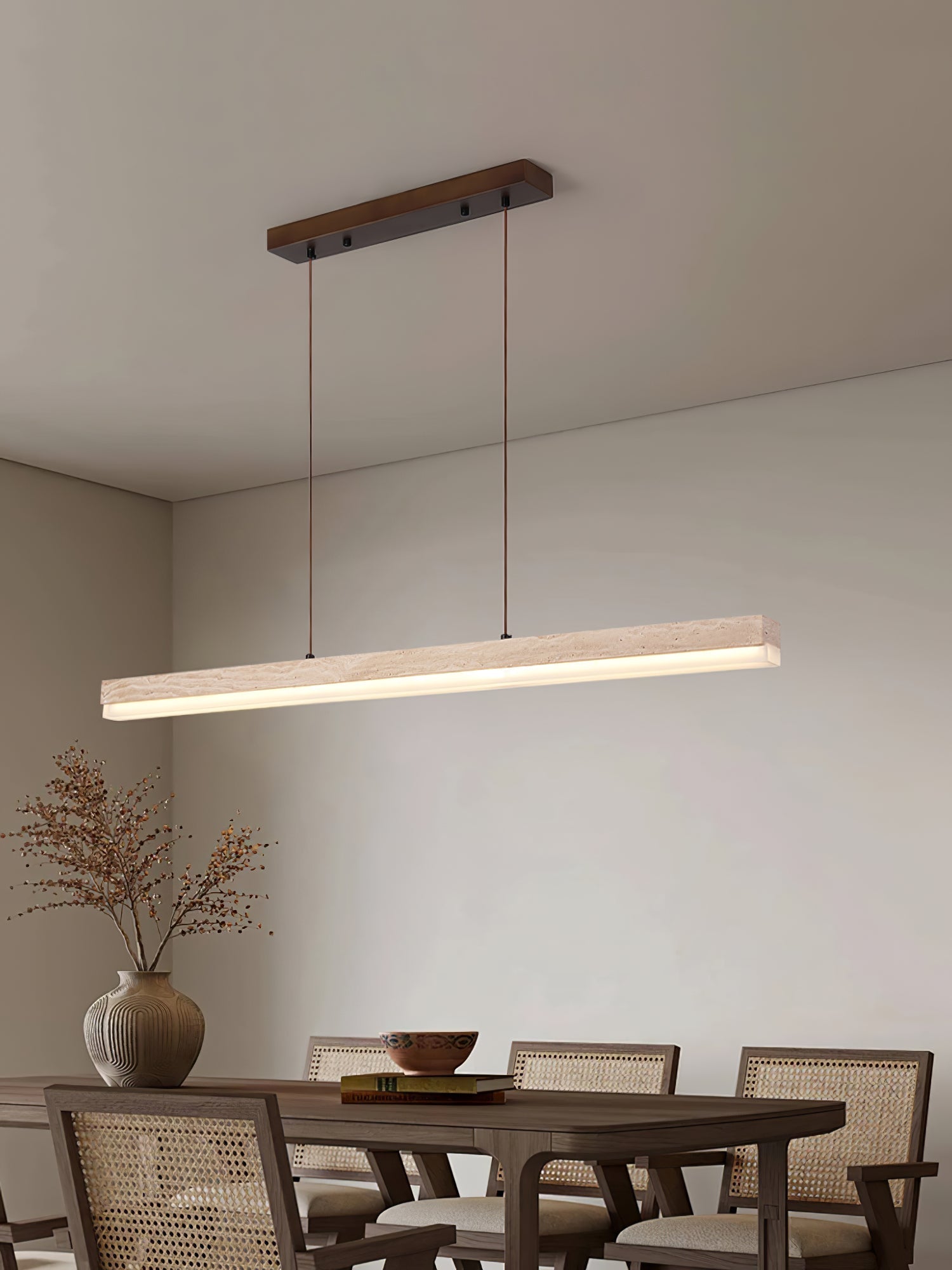 Eris Rectangular Travertine Pendant Light-Neutral Decor