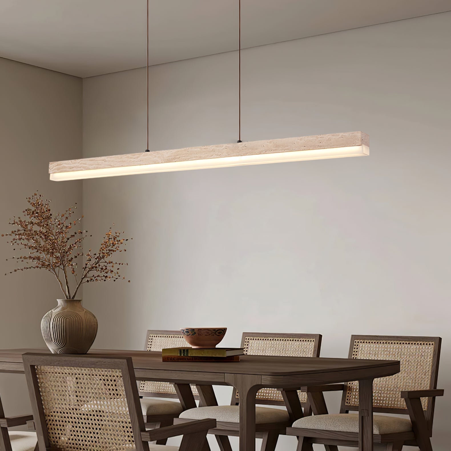 Eris Rectangular Travertine Pendant Light-Neutral Decor