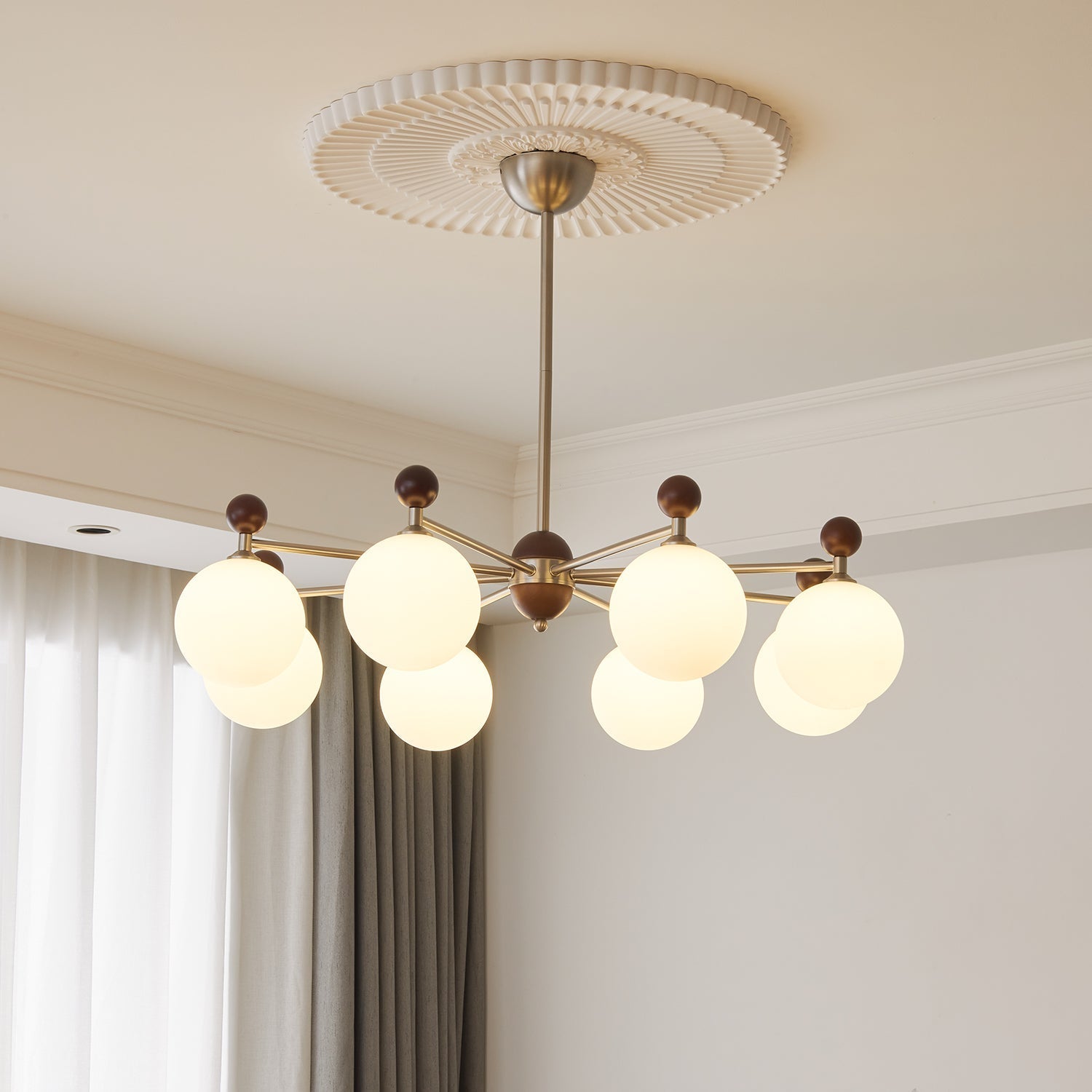 Cimirora Traditional Elegance Wood Glass Chandelier-Neutral Decor