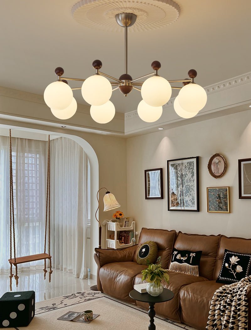 Cimirora Traditional Elegance Wood Glass Chandelier-Neutral Decor