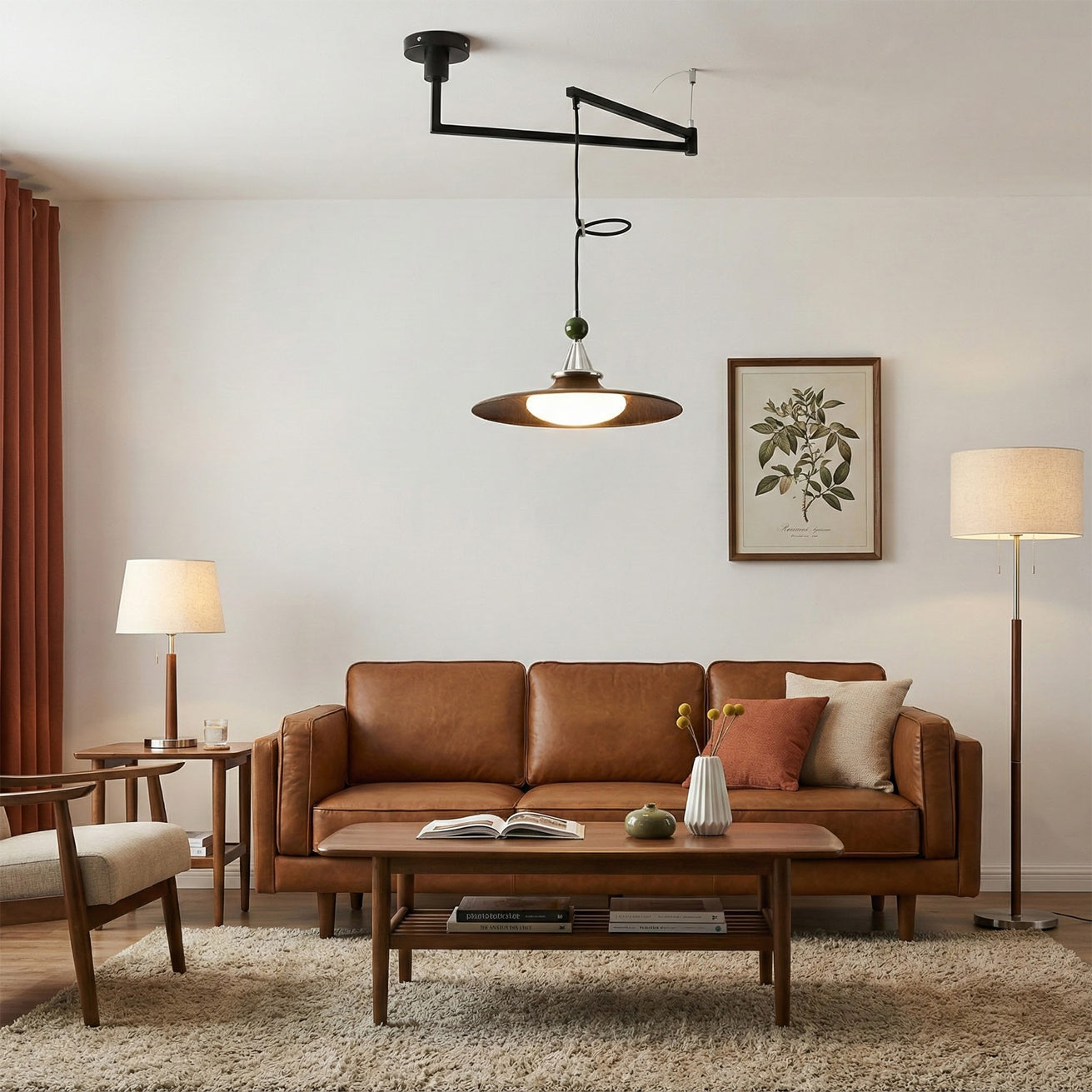 Eden Swing Arm Pendant Light in Black finish.