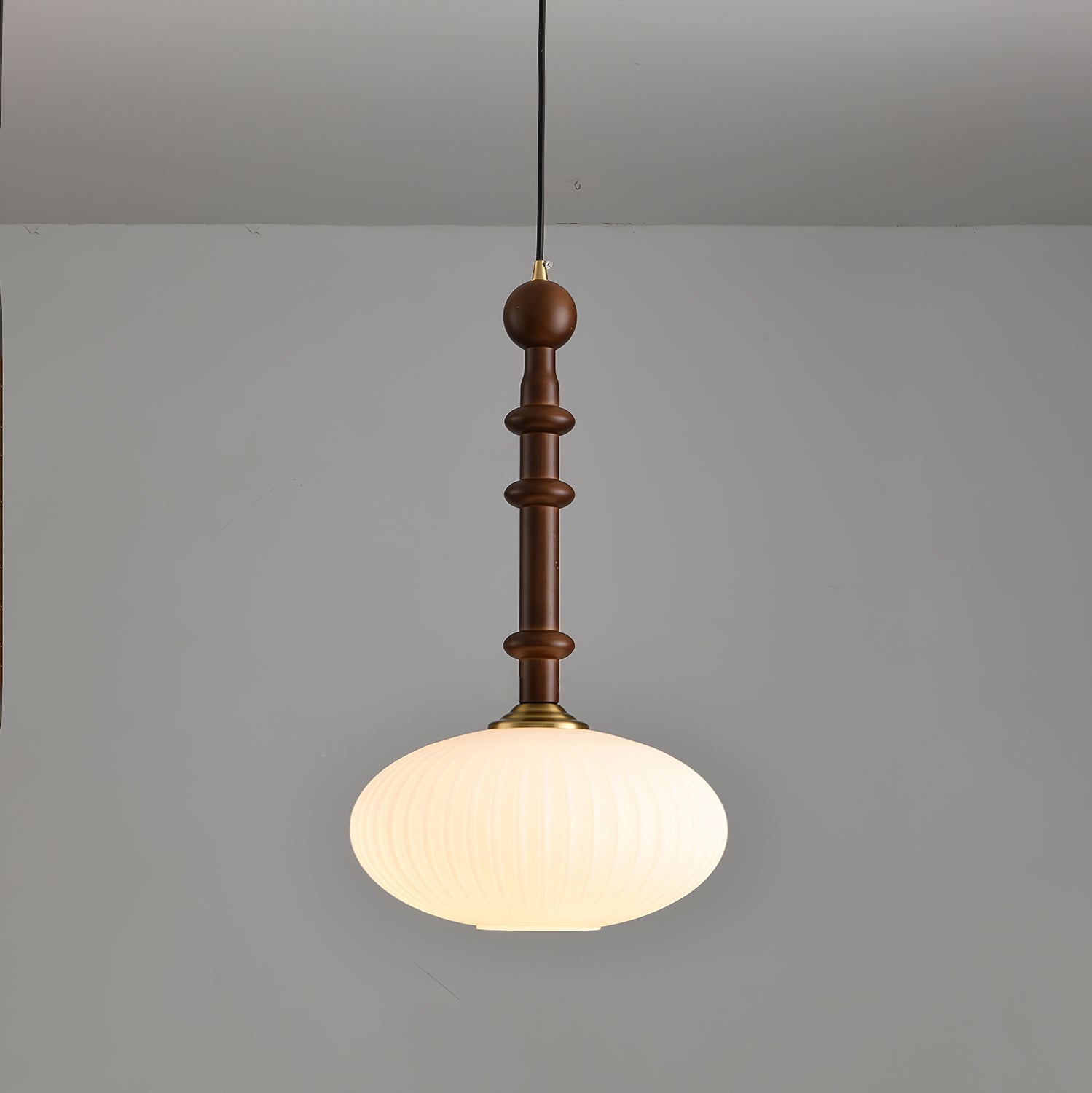 Iliror Traditional Art Wood Glass Pendant Light-Neutral Decor