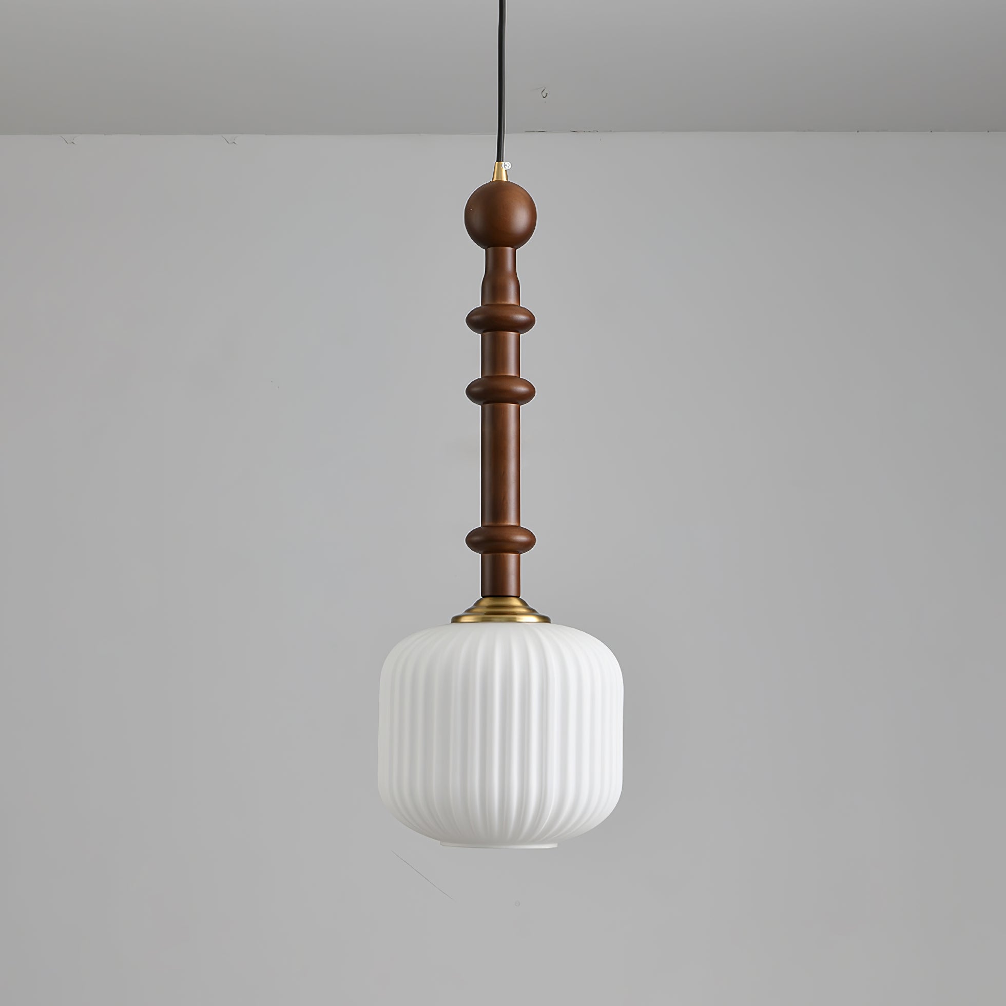 Iliror Traditional Art Wood Glass Pendant Light-Neutral Decor