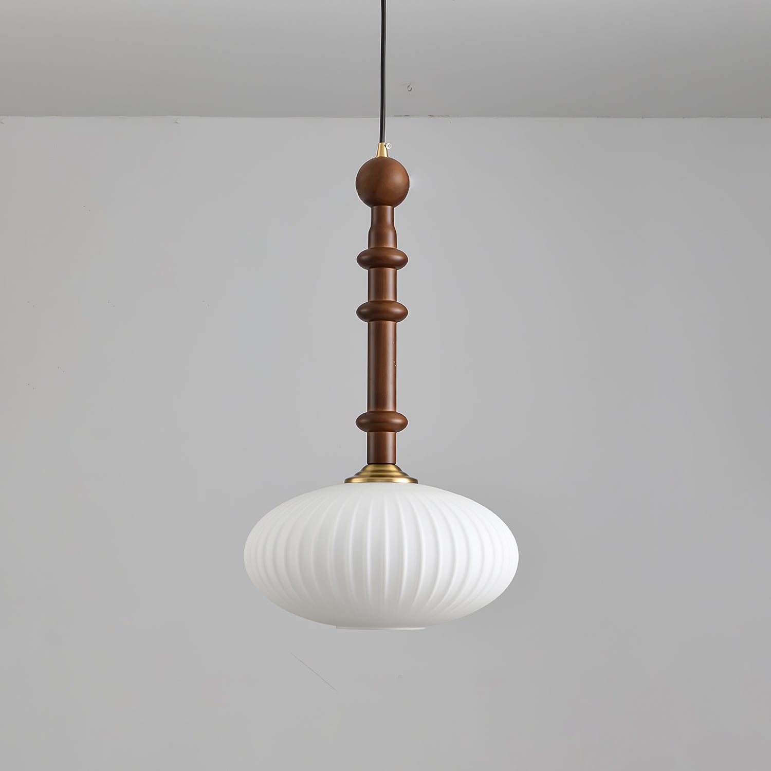 Iliror Traditional Art Wood Glass Pendant Light-Neutral Decor