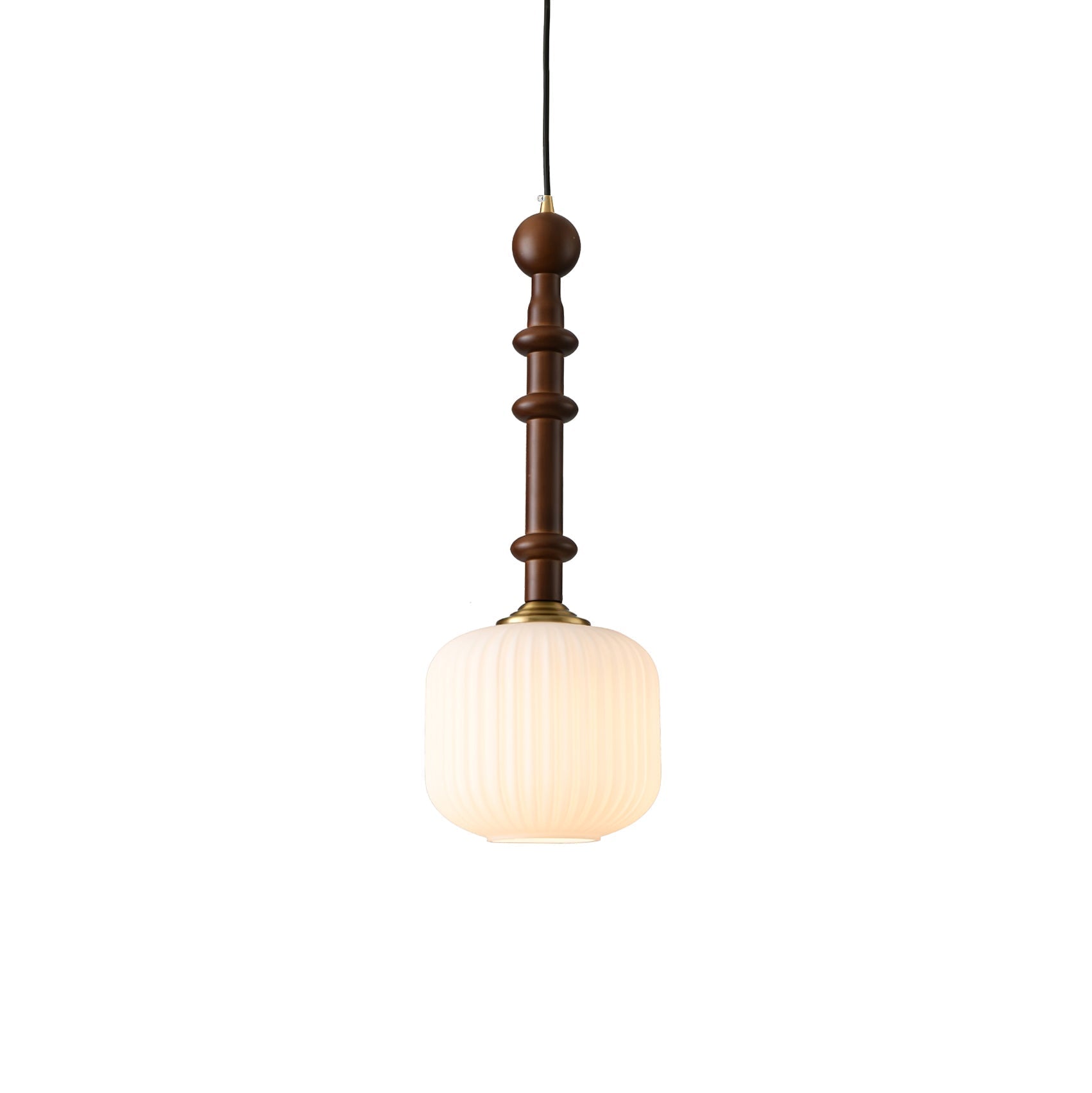 Iliror Traditional Art Wood Glass Pendant Light-Neutral Decor