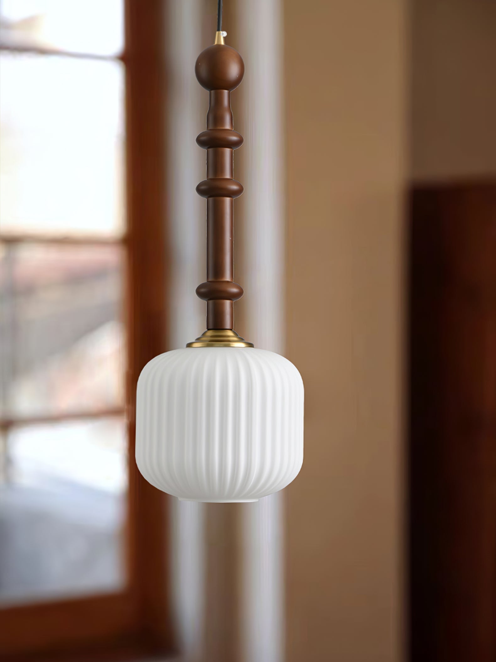 Iliror Traditional Art Wood Glass Pendant Light-Neutral Decor