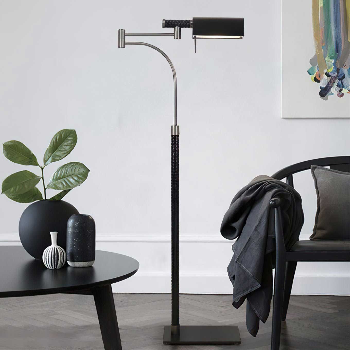 Bane Black Leather Floor Lamp-Neutral Decor