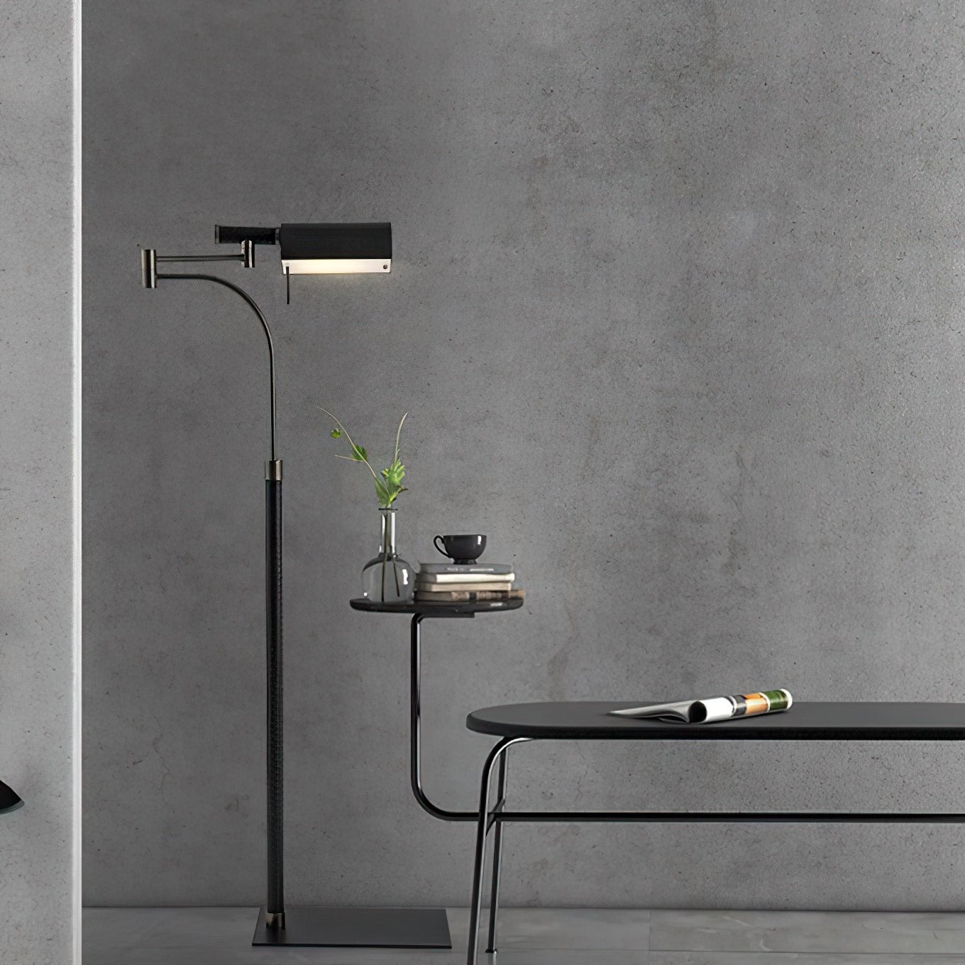 Bane Black Leather Floor Lamp-Neutral Decor