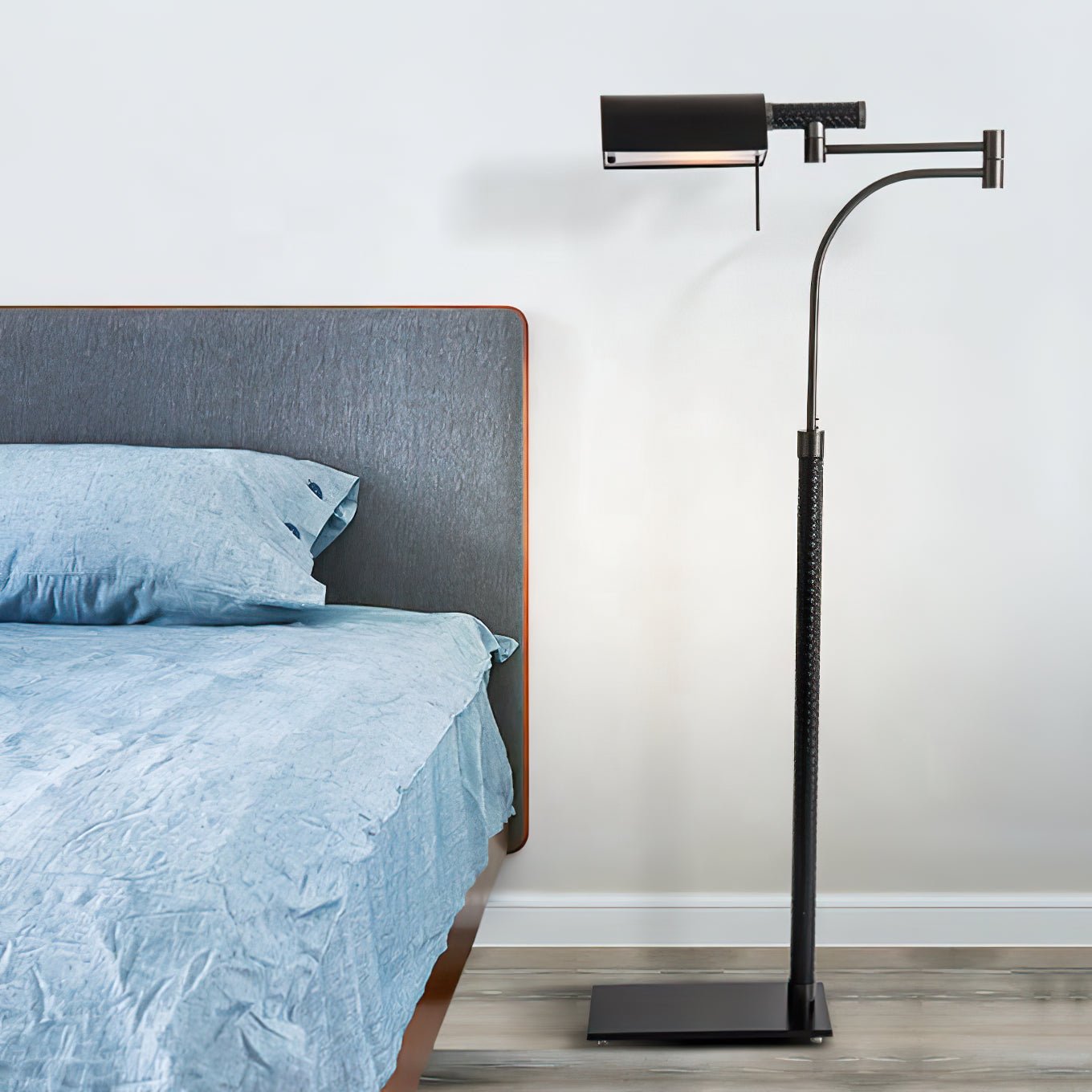 Bane Black Leather Floor Lamp-Neutral Decor