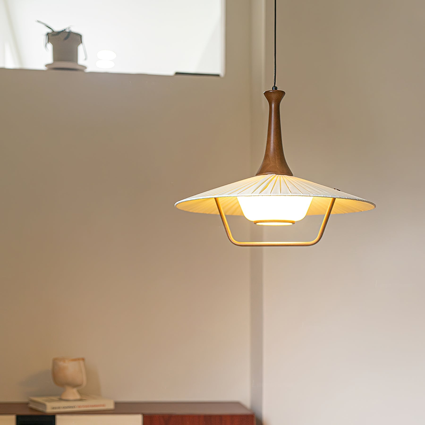 Mydorisra Traditional Classic Fabric Wood Pendant Lamp-Neutral Decor