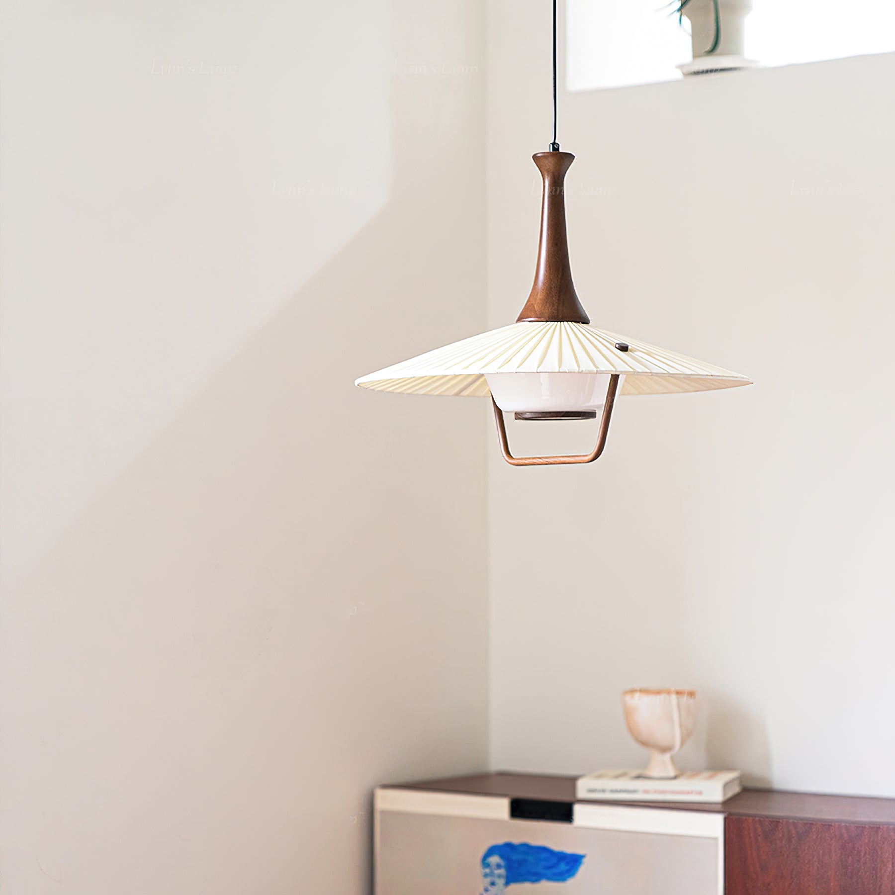 Mydorisra Traditional Classic Fabric Wood Pendant Lamp-Neutral Decor