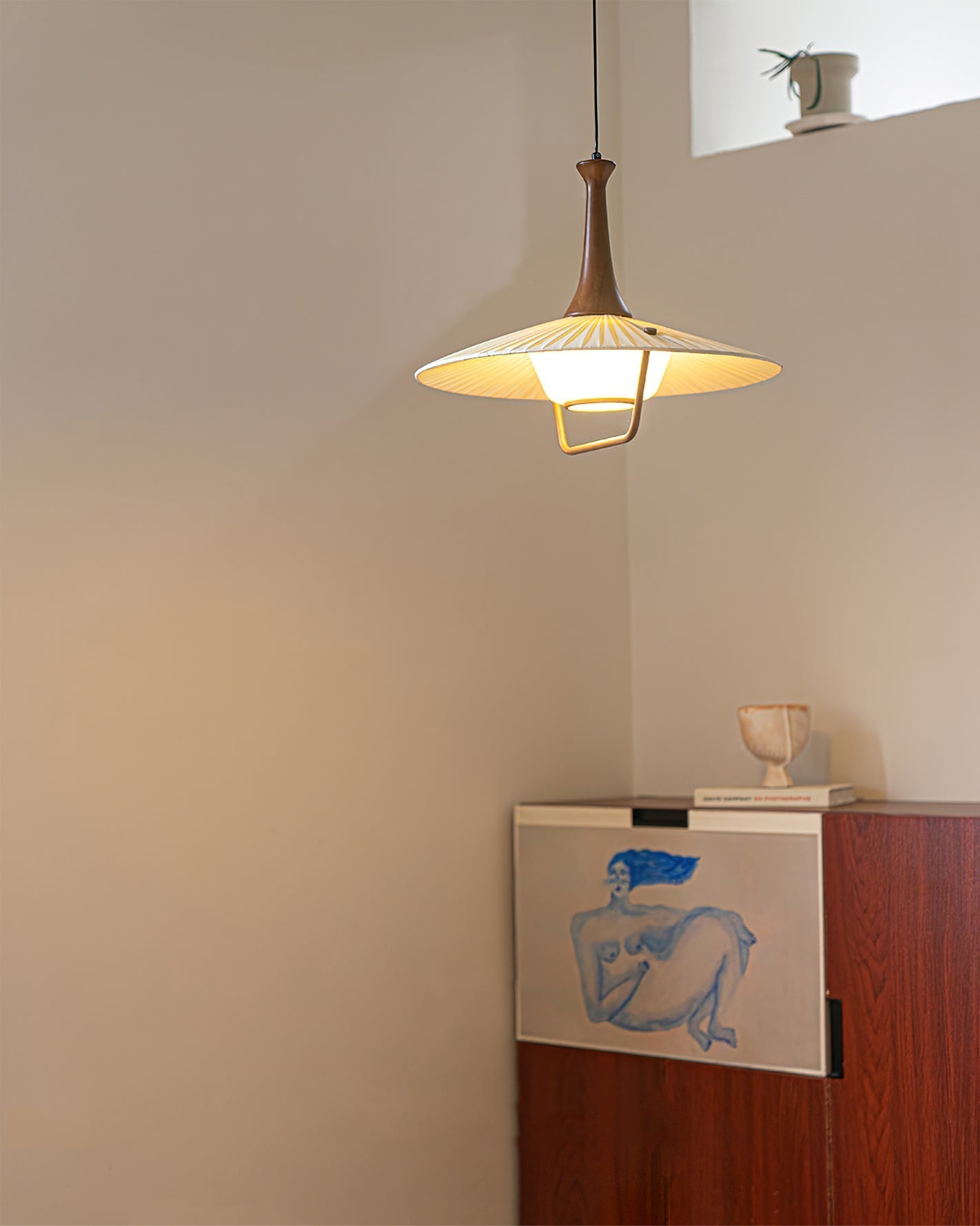 Mydorisra Traditional Classic Fabric Wood Pendant Lamp-Neutral Decor