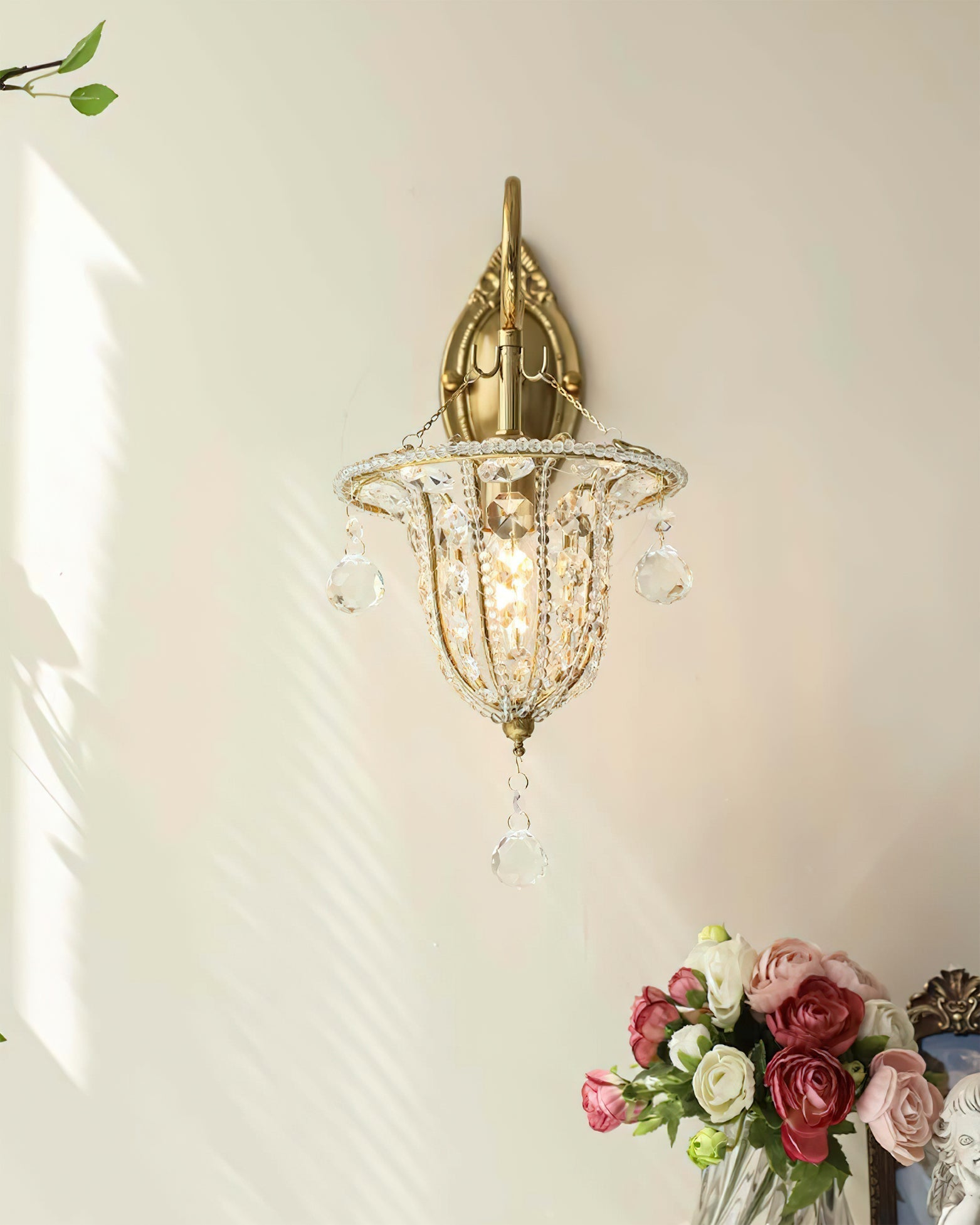 Unlit Eilers Wall Light, focusing on the clarity and cut of the crystals.
