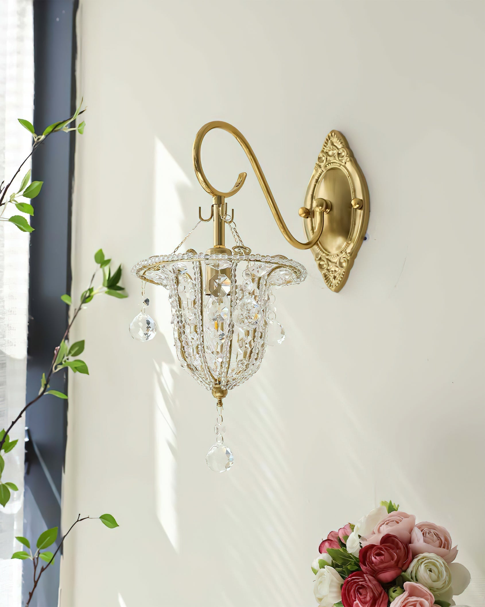Angled shot of the Eilers Wall Light, showcasing its dimensions and structure.