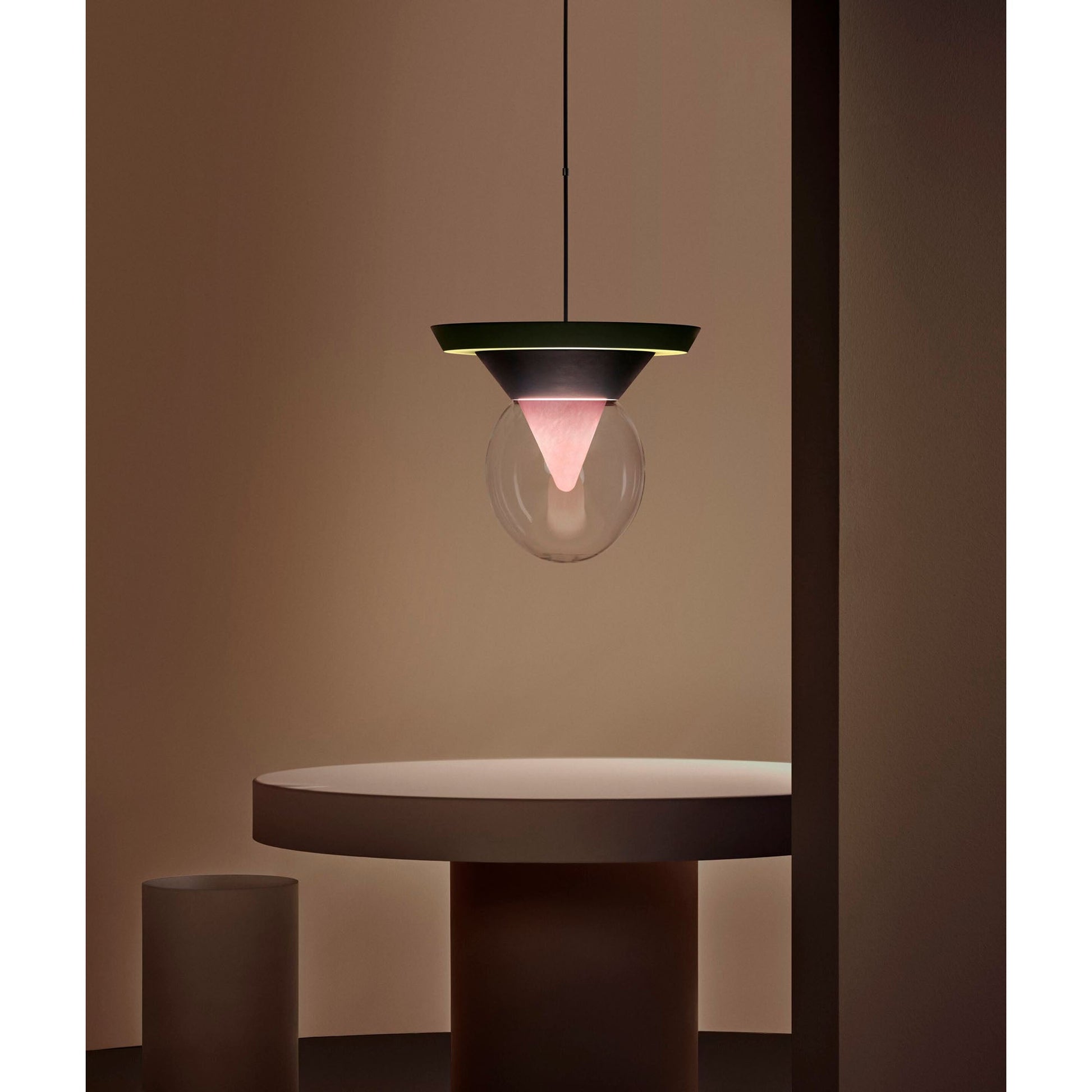 Eirene Glass Pendant Lamp, Model C, hanging over a dining table.