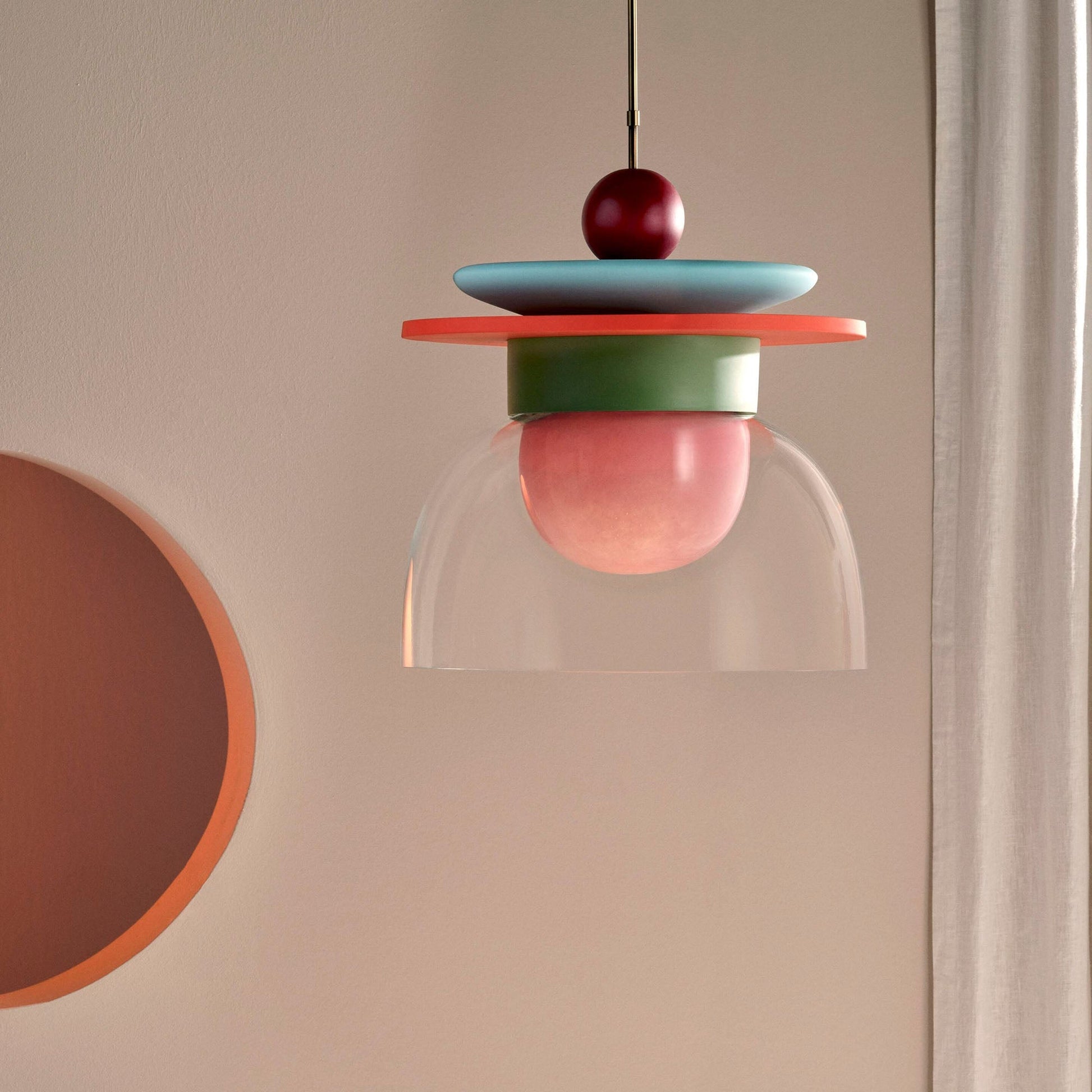 Close-up of the handcrafted glass shade of the Eirene Pendant Lamp.