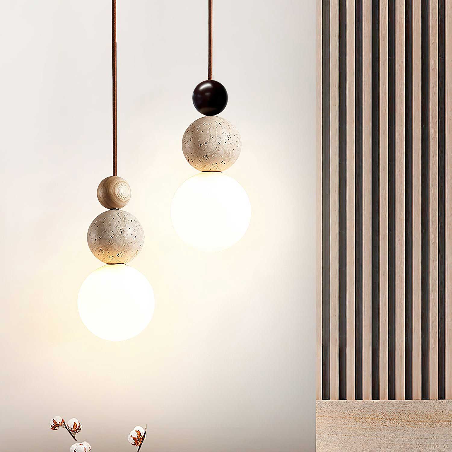 Bit Sphere-Cluster Travertine Pendant Light-Neutral Decor