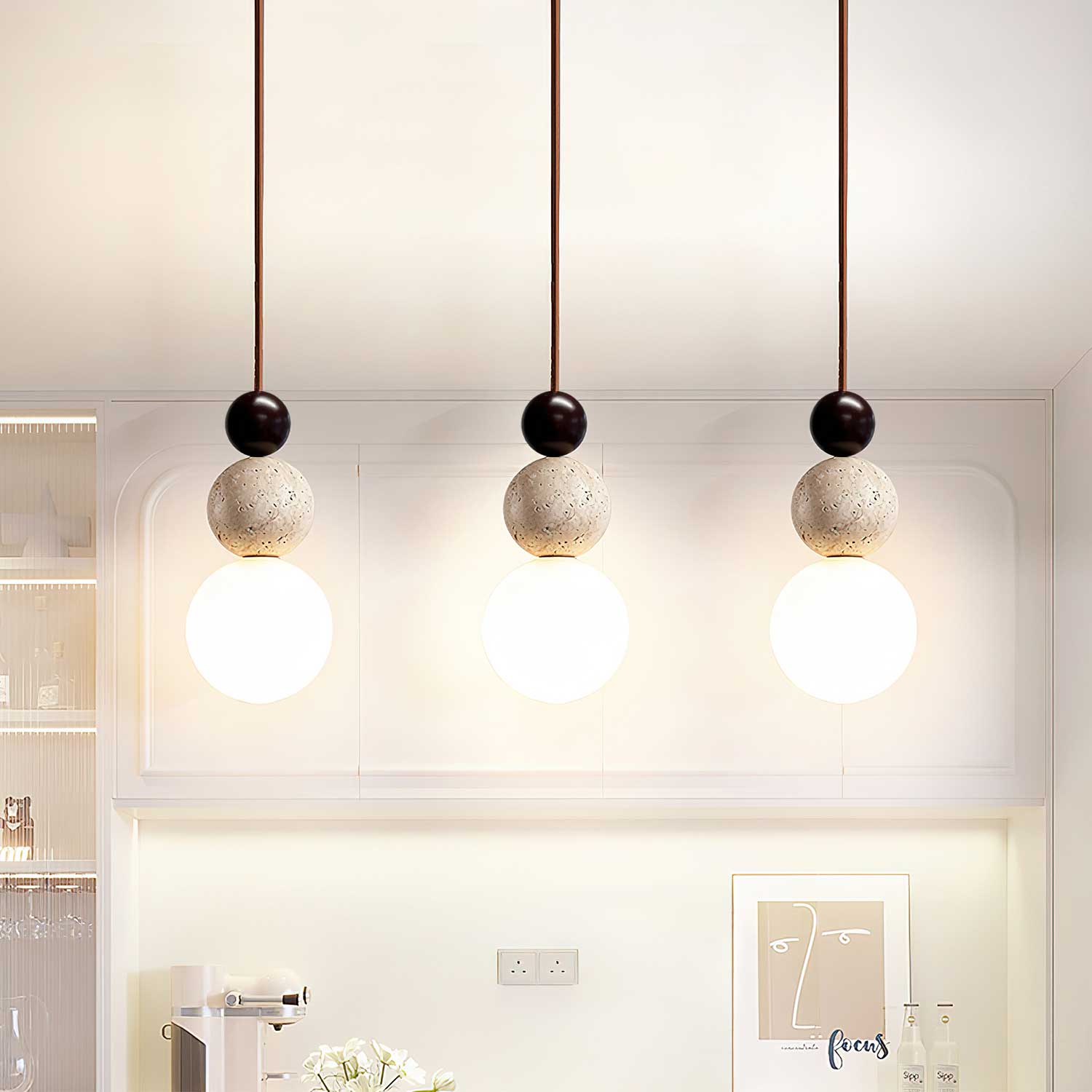 Bit Sphere-Cluster Travertine Pendant Light-Neutral Decor