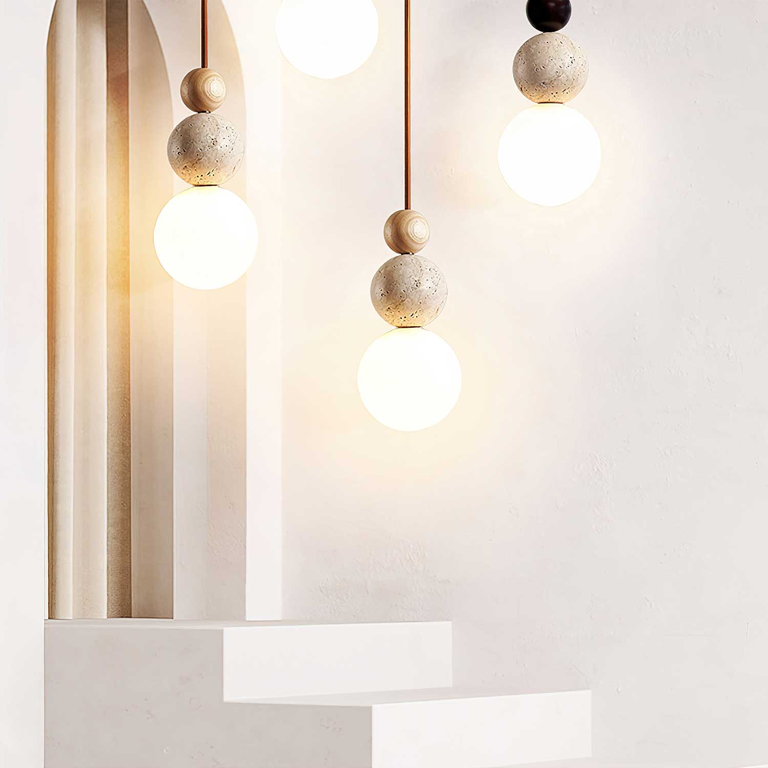 Bit Sphere-Cluster Travertine Pendant Light-Neutral Decor