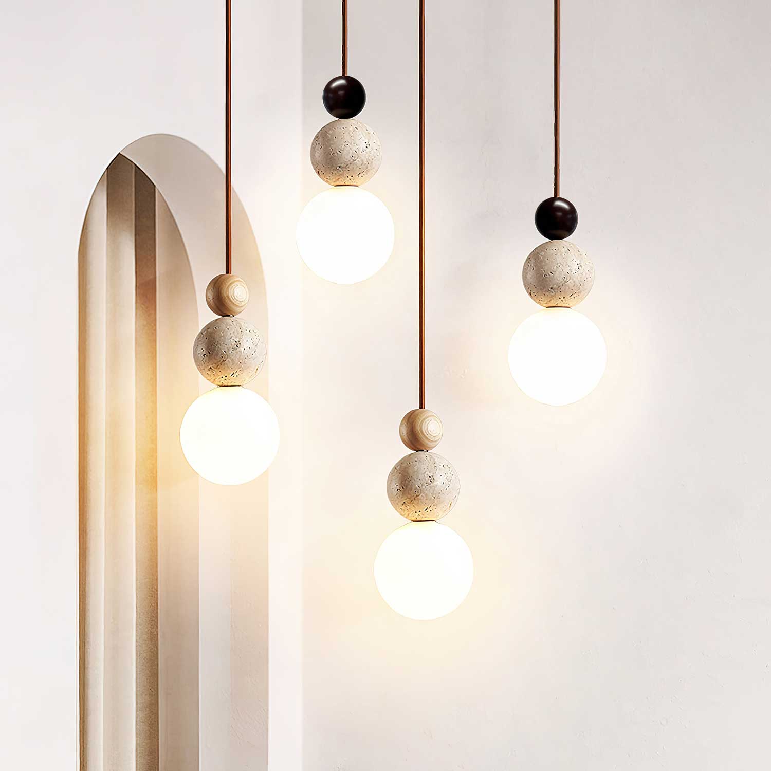 Bit Sphere-Cluster Travertine Pendant Light-Neutral Decor