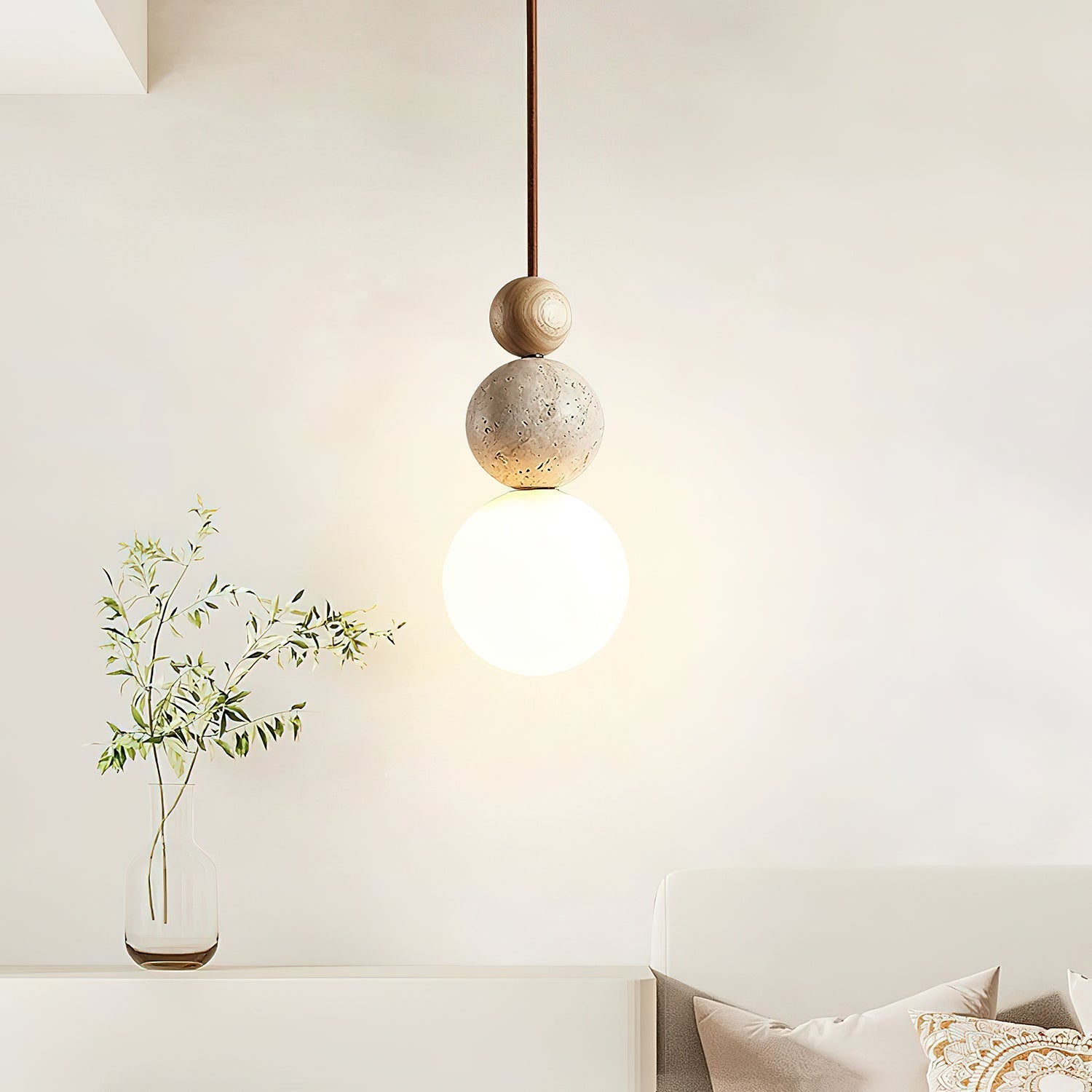 Bit Sphere-Cluster Travertine Pendant Light-Neutral Decor