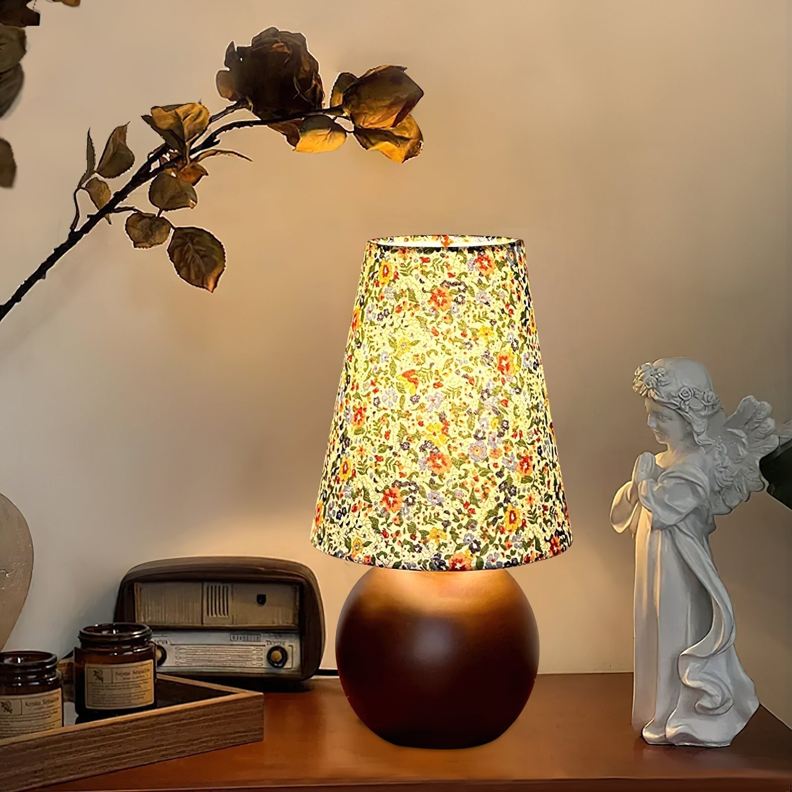 Flora Vintage Wood Table Lamp-Neutral Decor