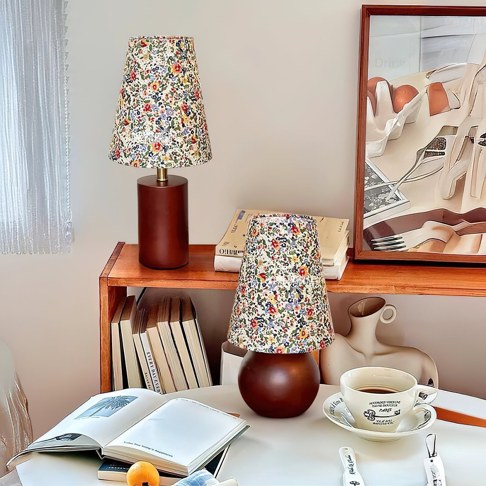 Flora Vintage Wood Table Lamp-Neutral Decor