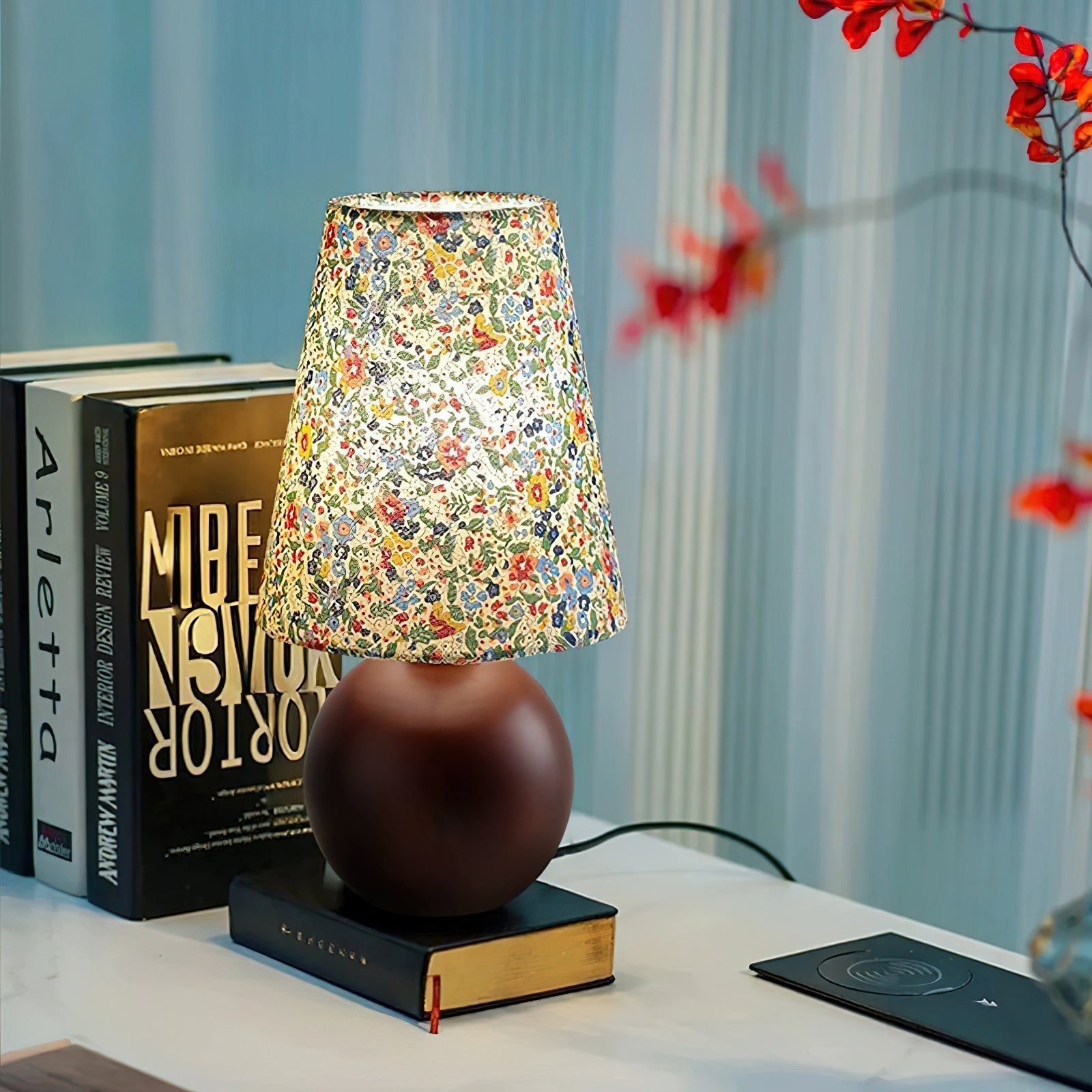 Flora Vintage Wood Table Lamp-Neutral Decor