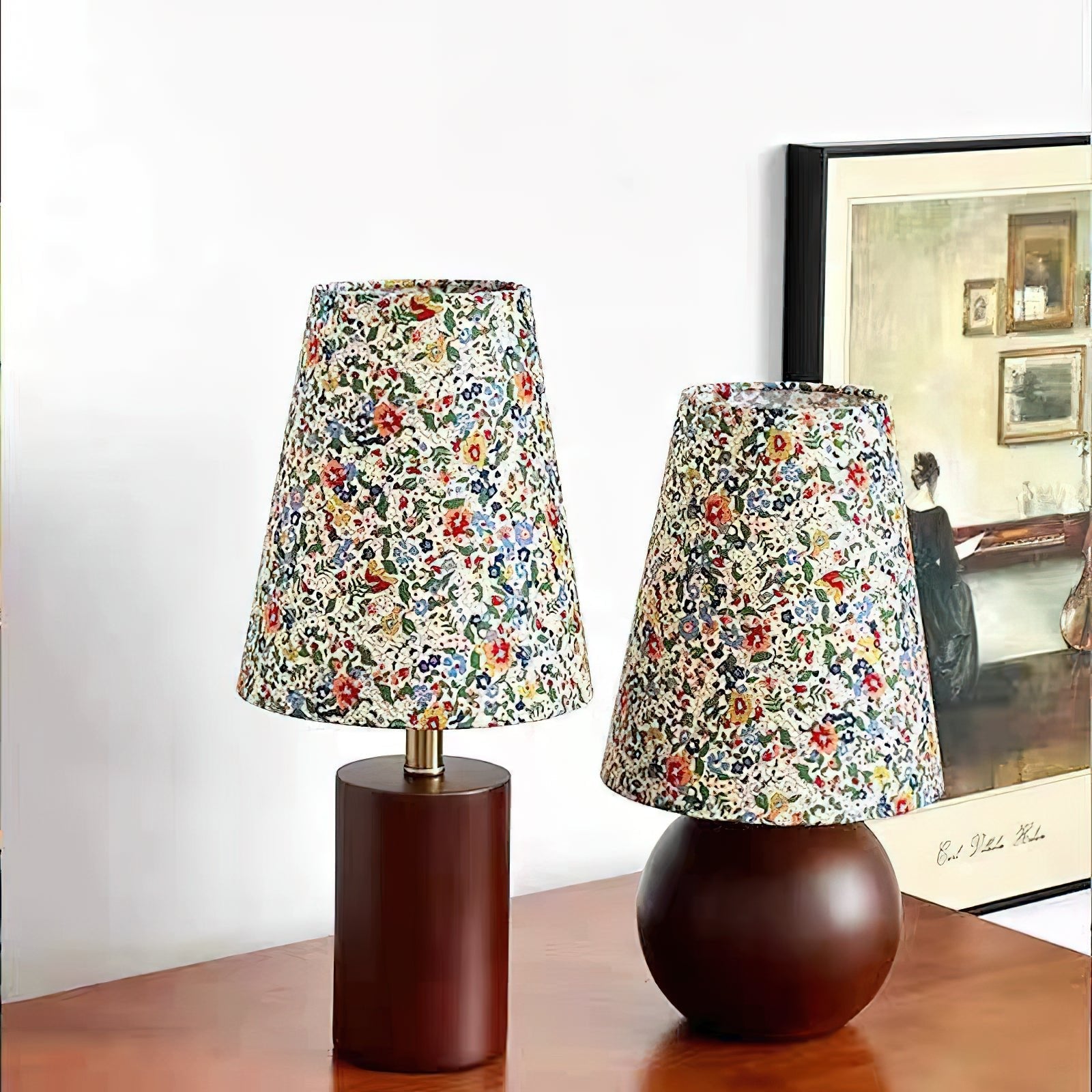 Flora Vintage Wood Table Lamp-Neutral Decor