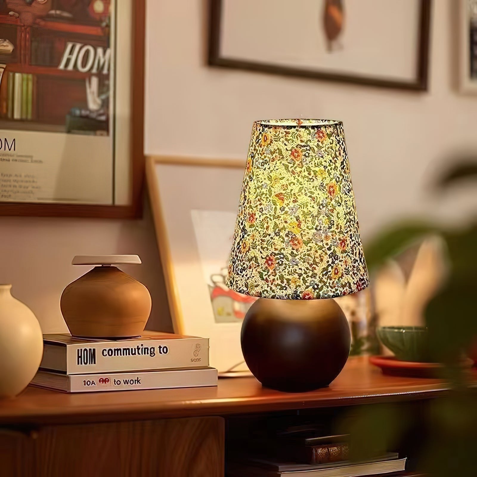 Flora Vintage Wood Table Lamp-Neutral Decor
