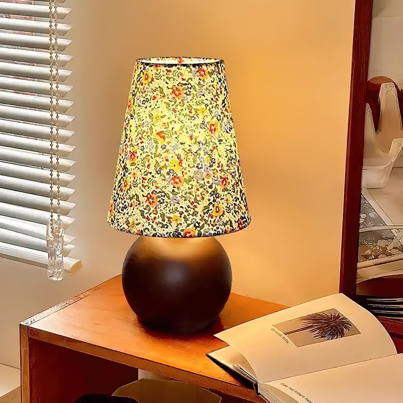 Flora Vintage Wood Table Lamp-Neutral Decor