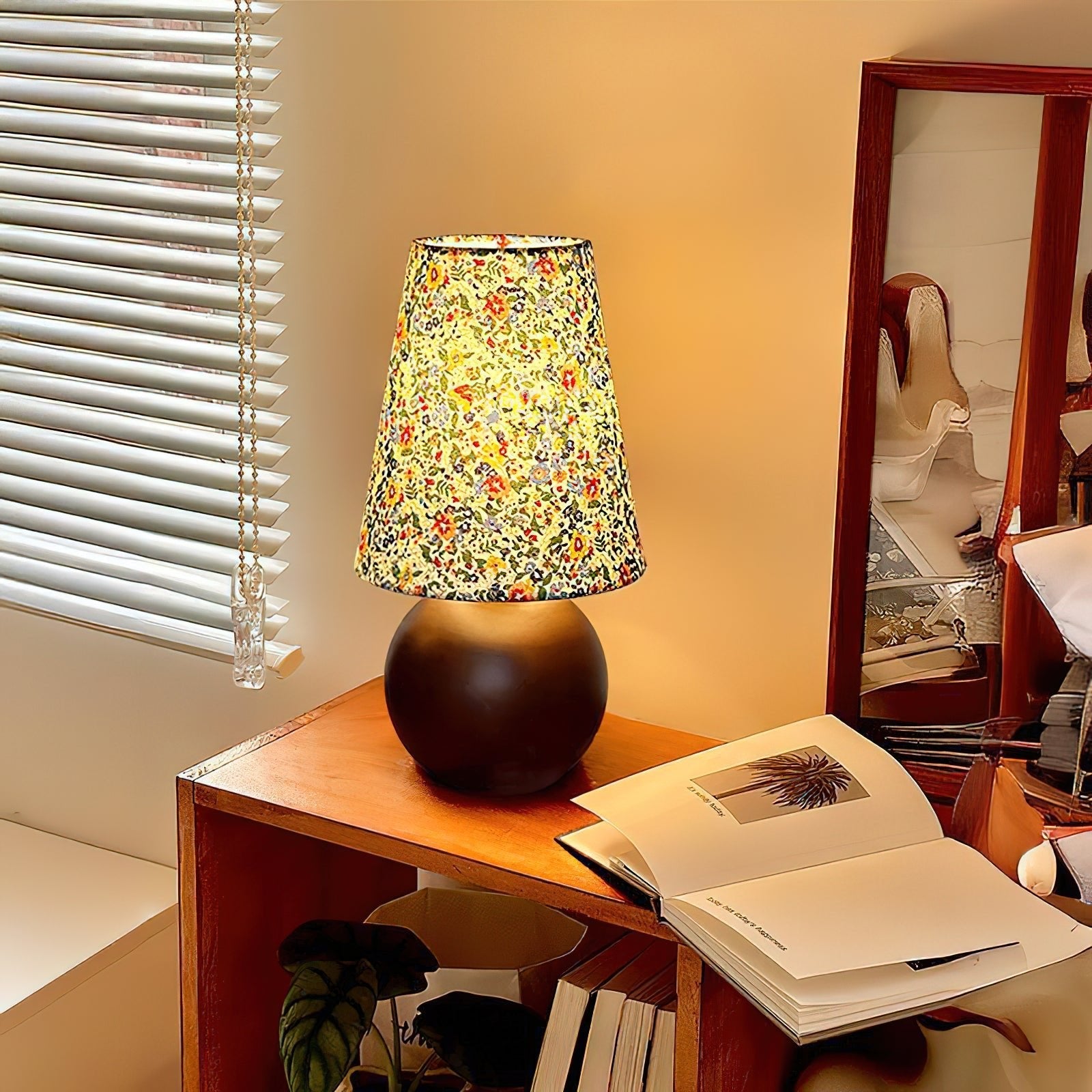Flora Vintage Wood Table Lamp-Neutral Decor