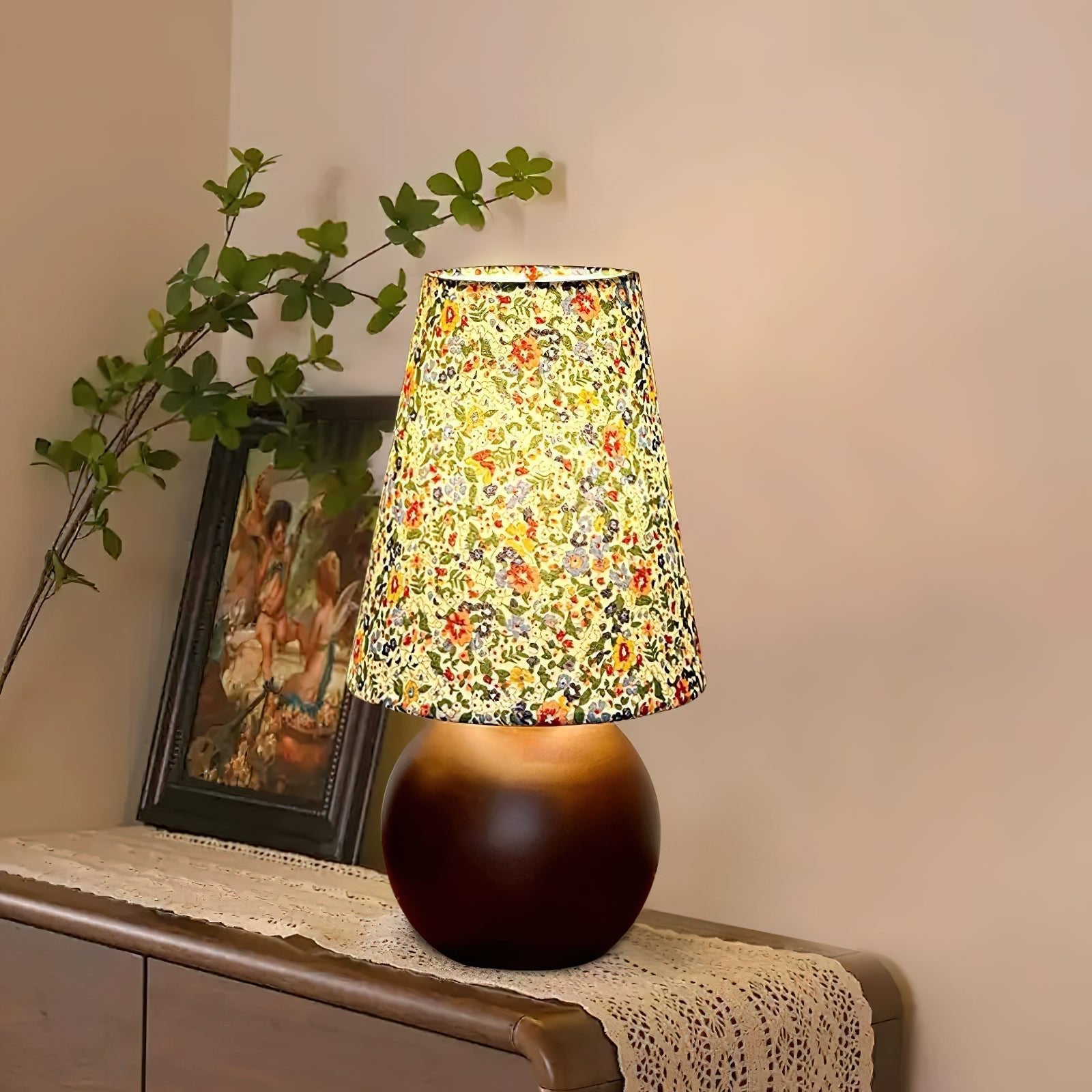 Flora Vintage Wood Table Lamp-Neutral Decor