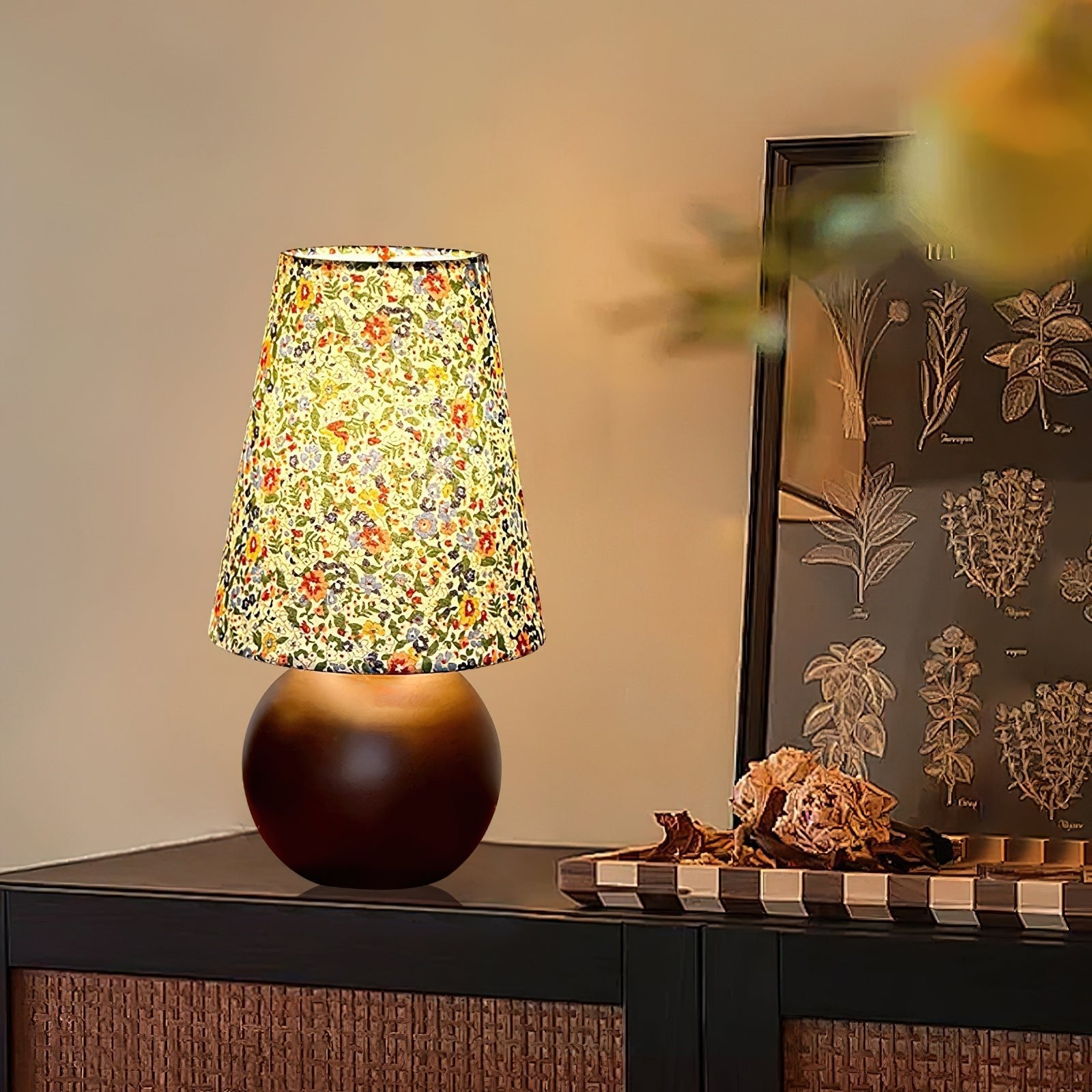 Flora Vintage Wood Table Lamp-Neutral Decor