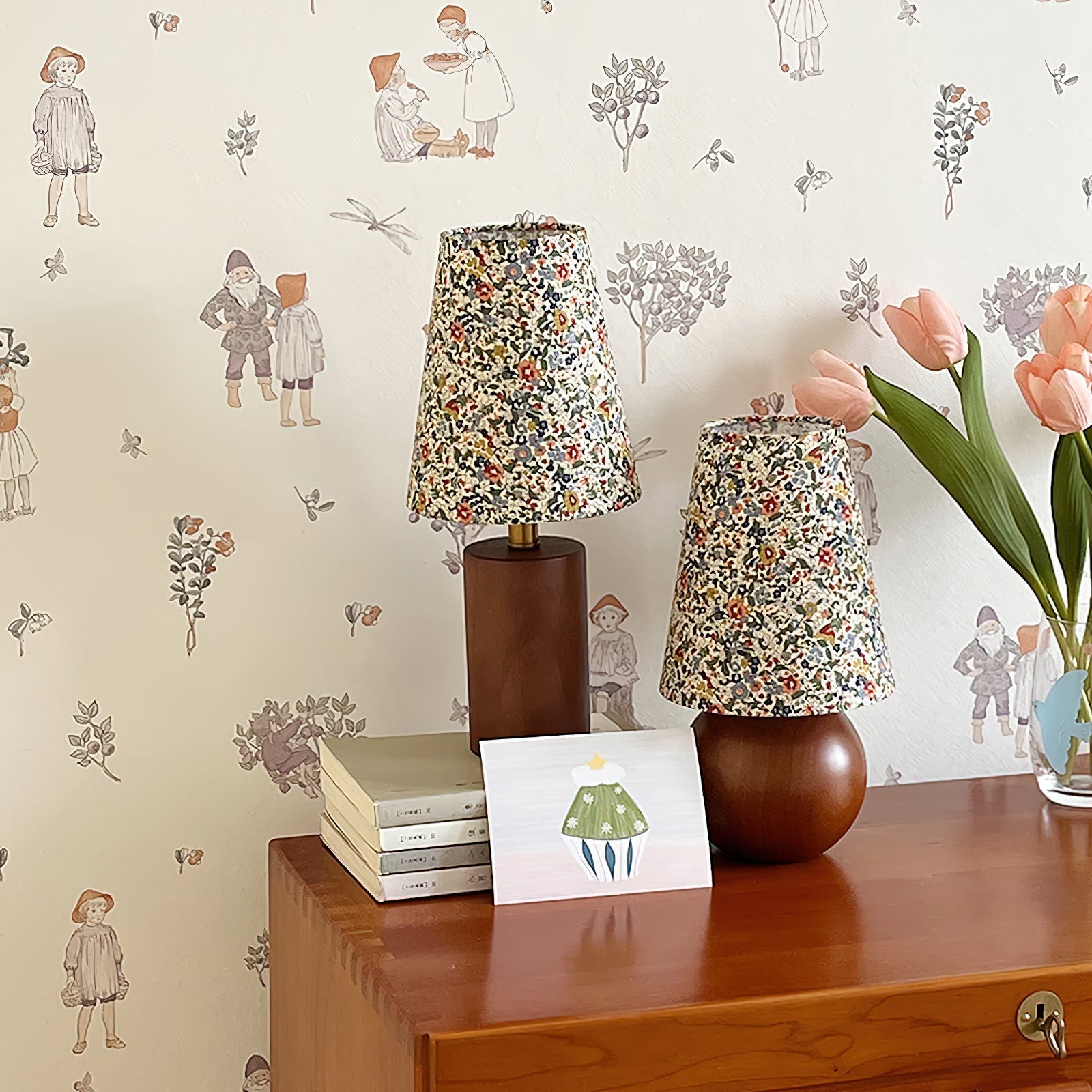 Flora Vintage Wood Table Lamp-Neutral Decor