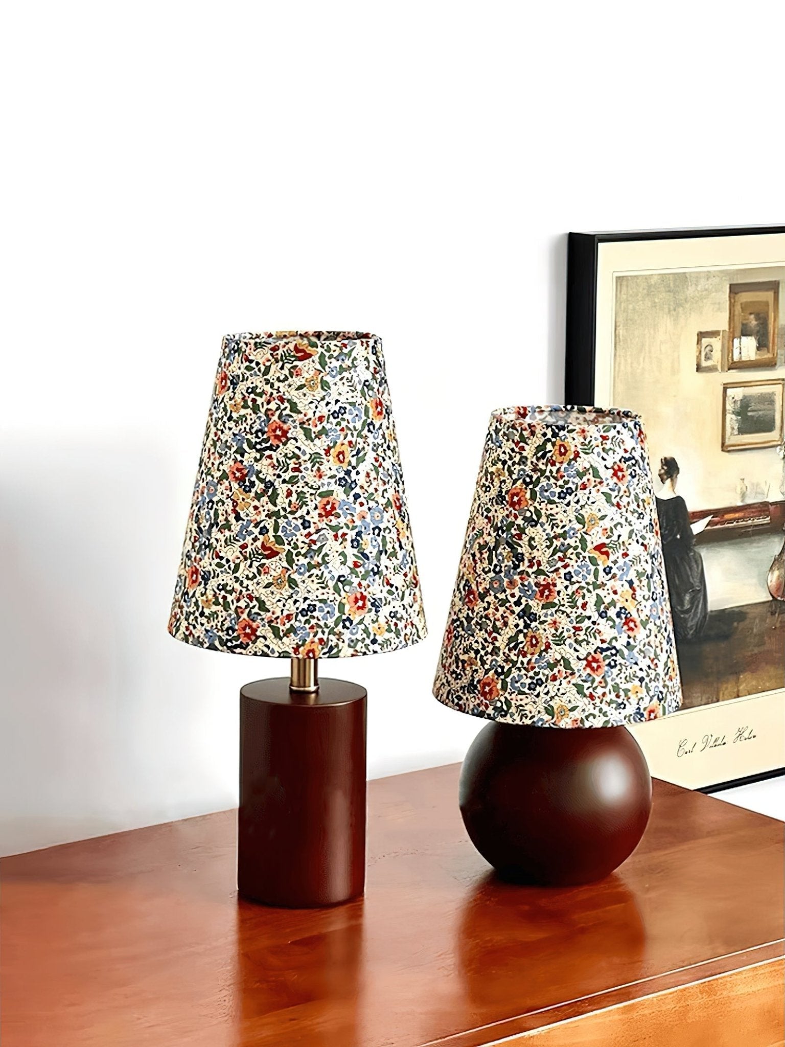 Flora Vintage Wood Table Lamp-Neutral Decor