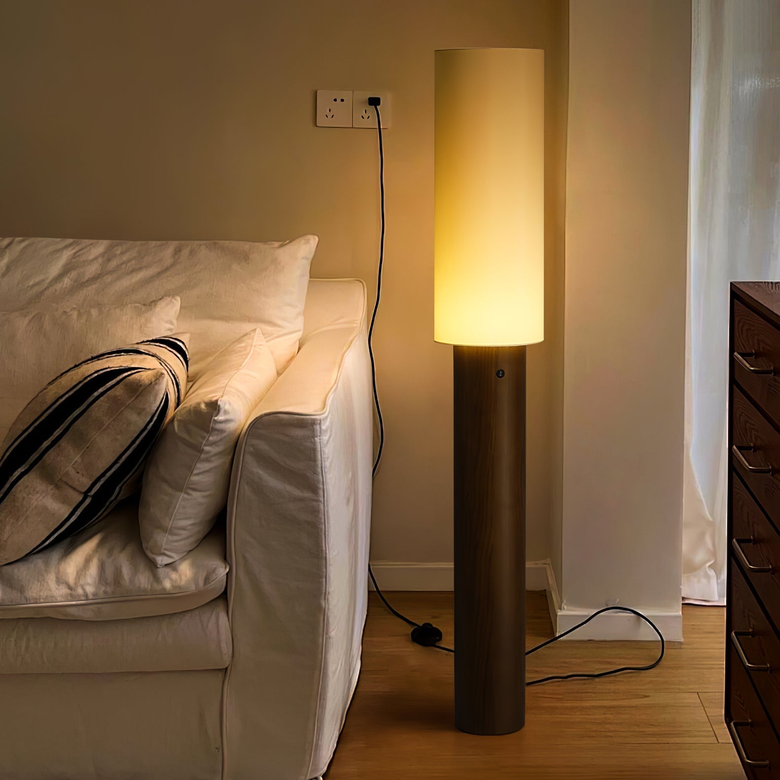 Uvynir Cylindrical Wood Floor Lamp-Neutral Decor